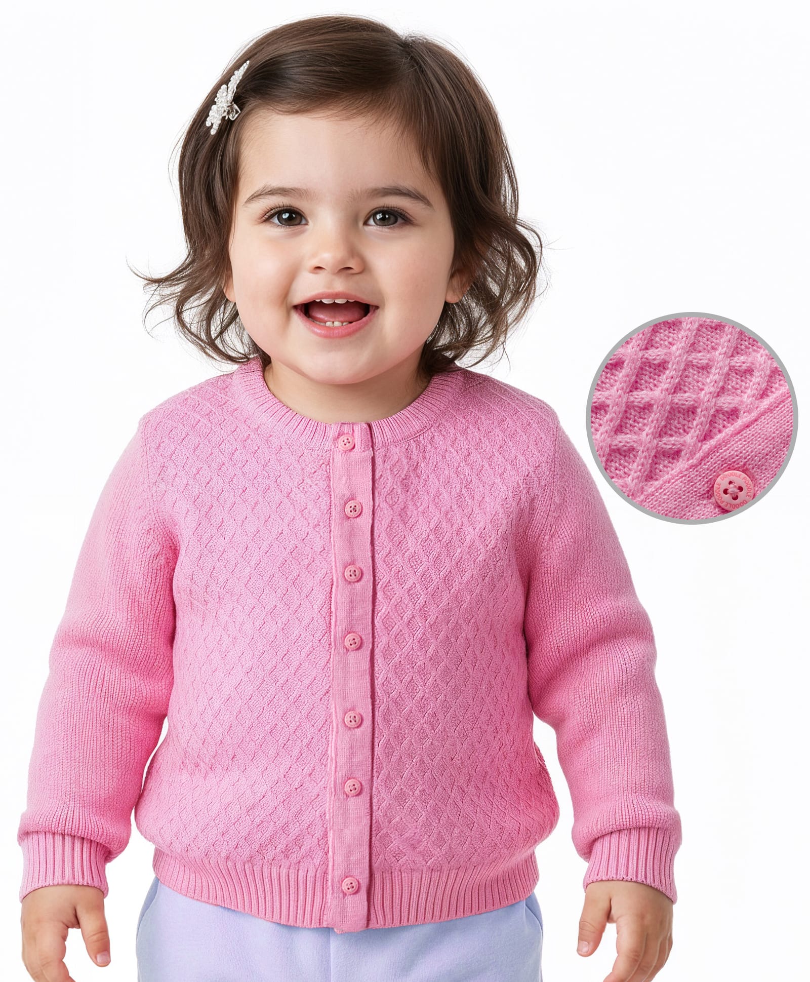 Doodle Poodle Knit Full Sleeves Front Open Sweater with Cable Knit Design - Pink-picture-39