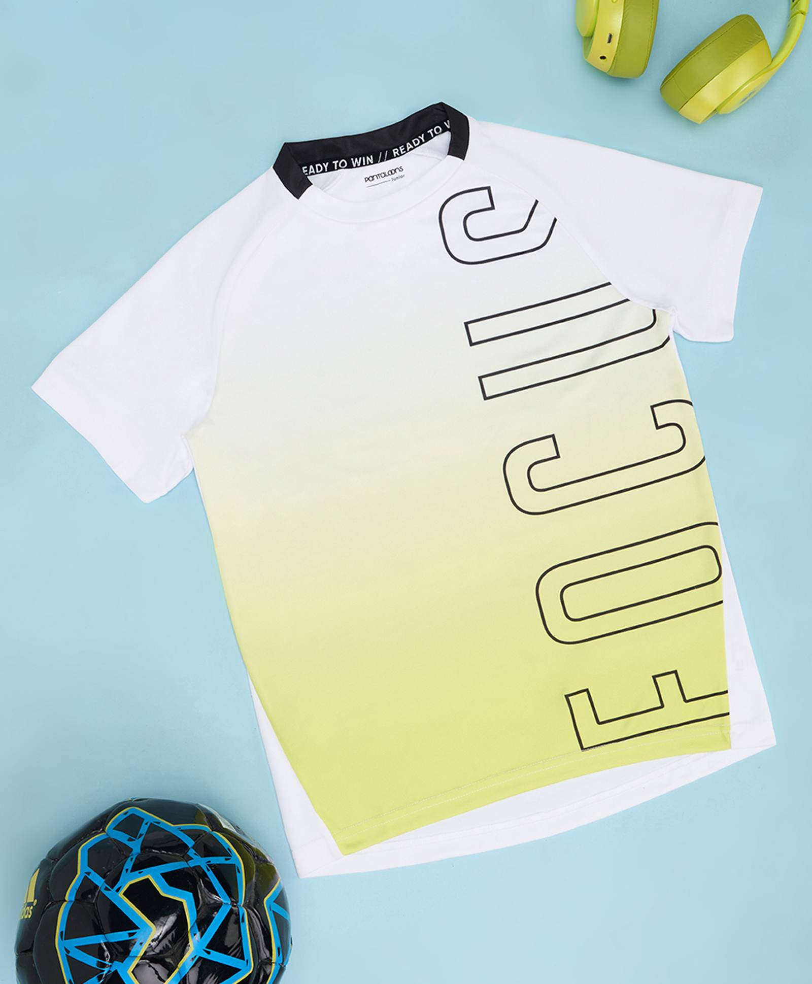 Pantaloons Junior Knit Half Raglan Sleeves Focus Text Printed Ombre Tee - Bright White-picture-11