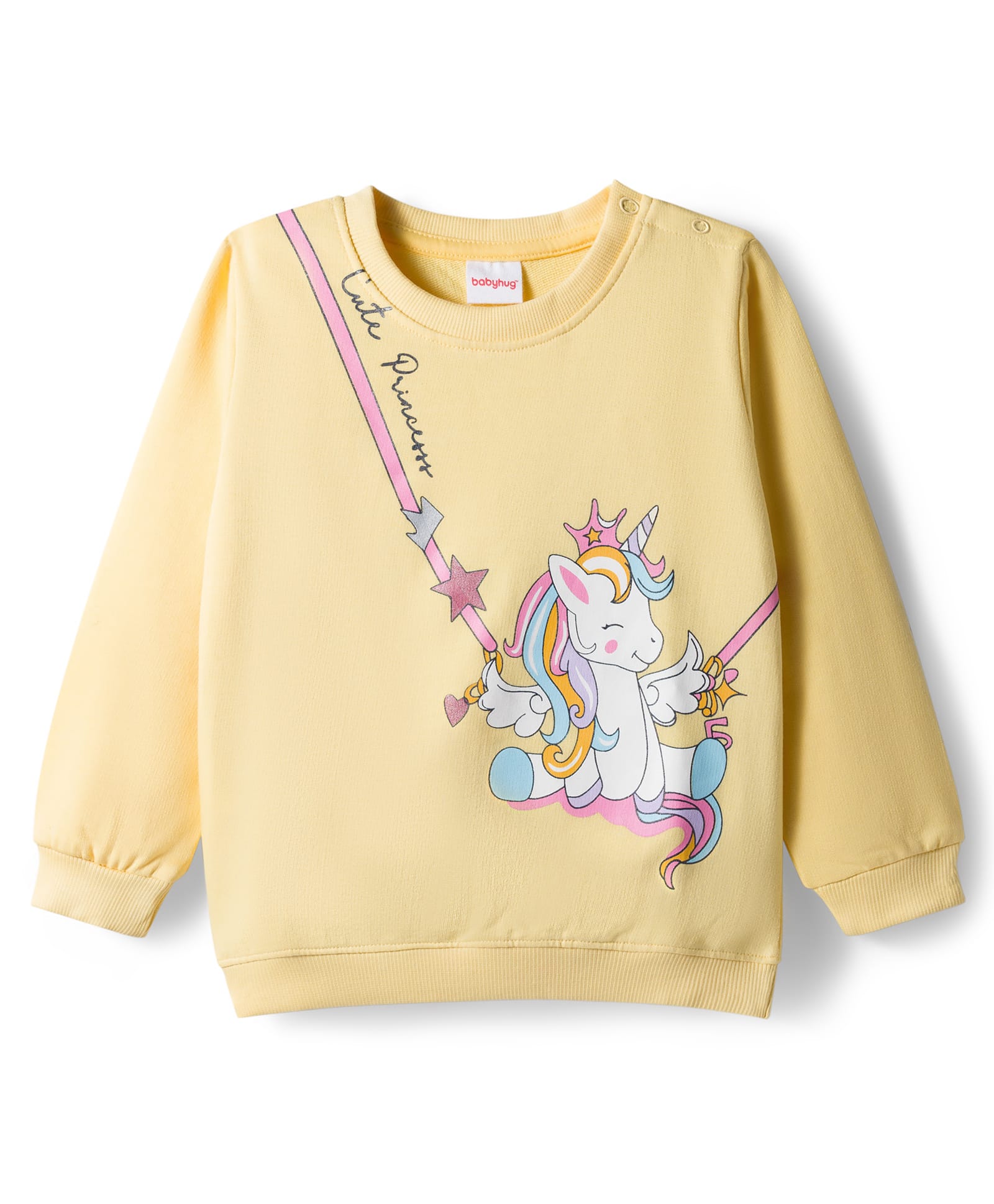 Babyhug Cotton Knit Full Sleeves Sweatshirt with Unicorn Graphics - Yellow