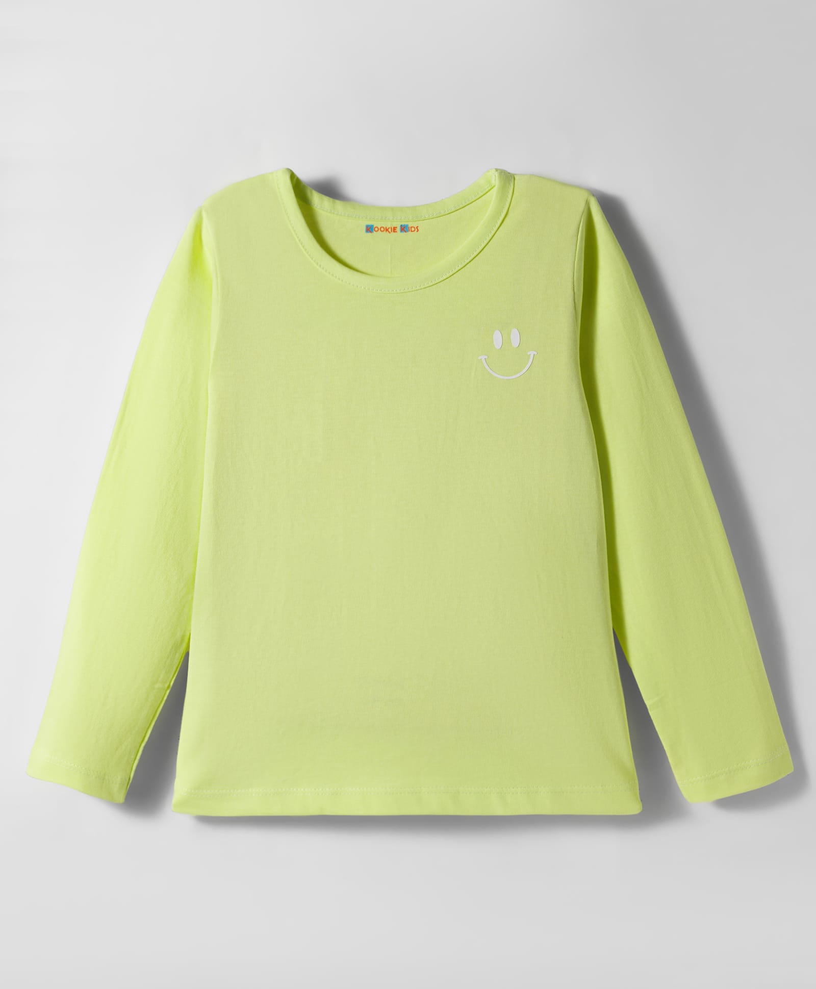 Kookie Kids Single Jersey Knit Full Sleeves Round Neck T-Shirt with Smiley Print - Limegreen-image-18