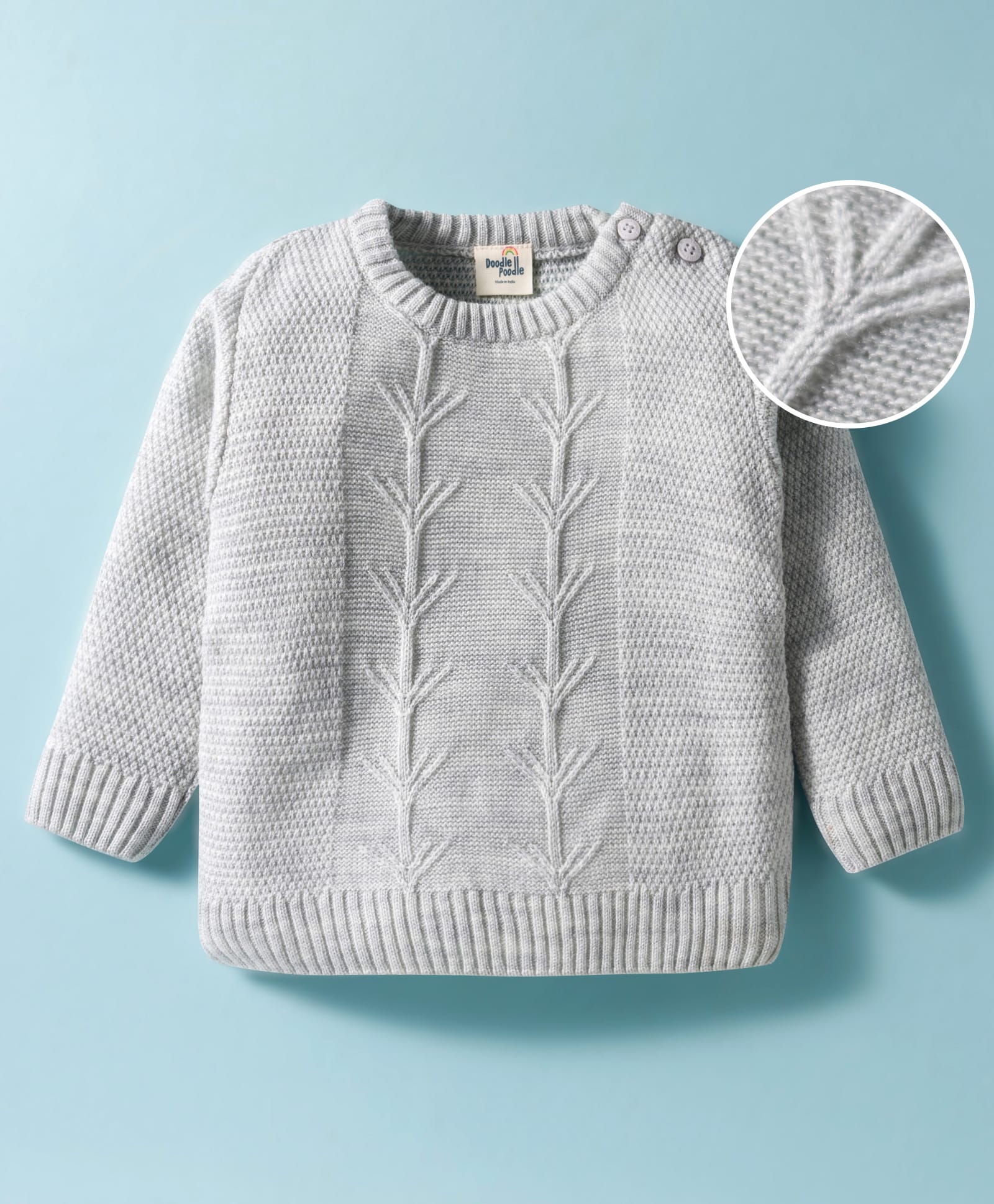 Doodle Poodle Knitted Full Sleeves Pullover Sweater With Cable Knit Design - Grey-picture-5