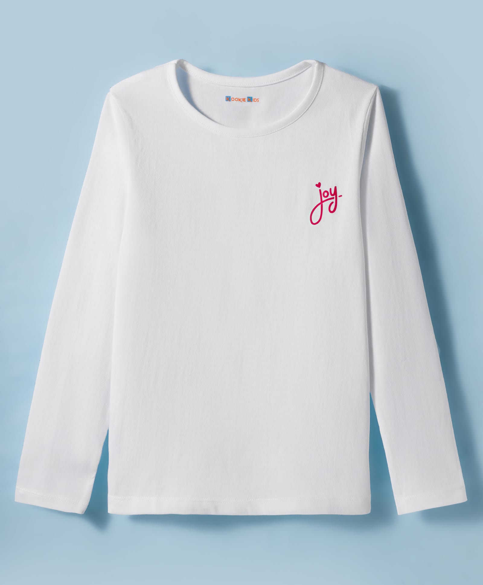Kookie Kids Single Jersey Knit Full Sleeves T-Shirt with Joy Print - White-image-35