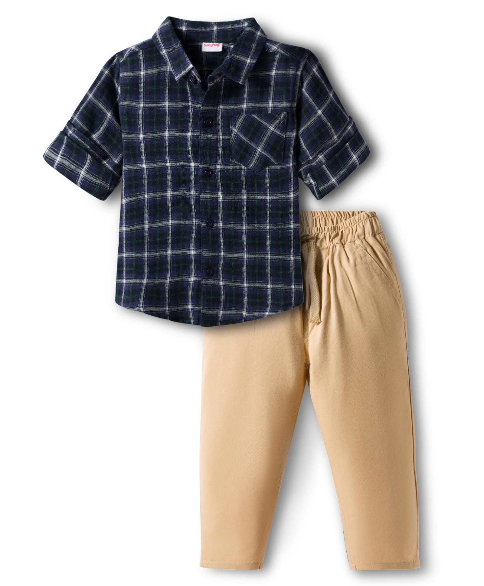 Babyhug Cotton Woven Full Sleeves Checkered Shirt & Trouser Set - Blue & Beige-picture-22