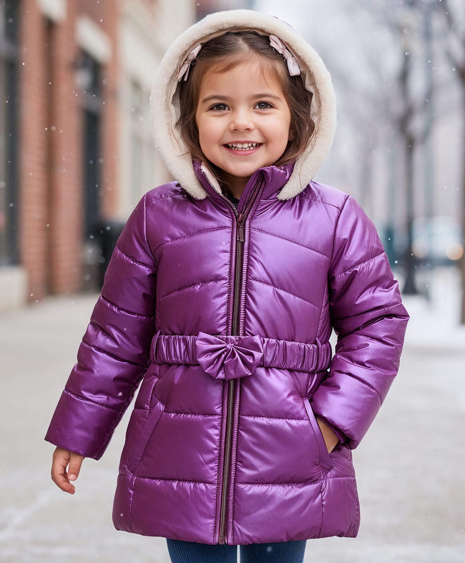 Babyhug Woven Full Sleeves Hooded Padded Jacket with Bow Applique - Purple-picture-27