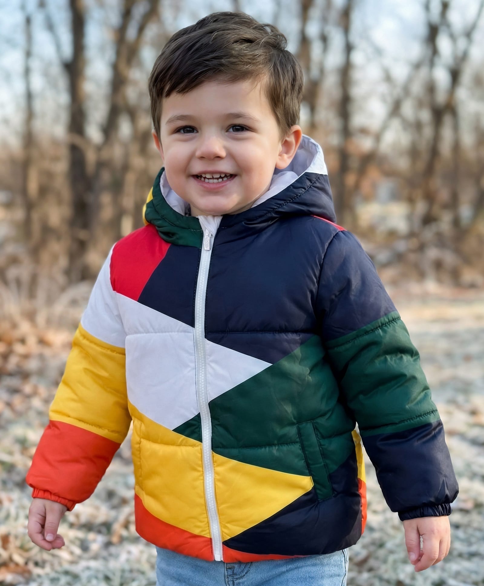 Babyhug Woven Full Sleeves Hooded Padded Jacket with Color Block - Multicolor