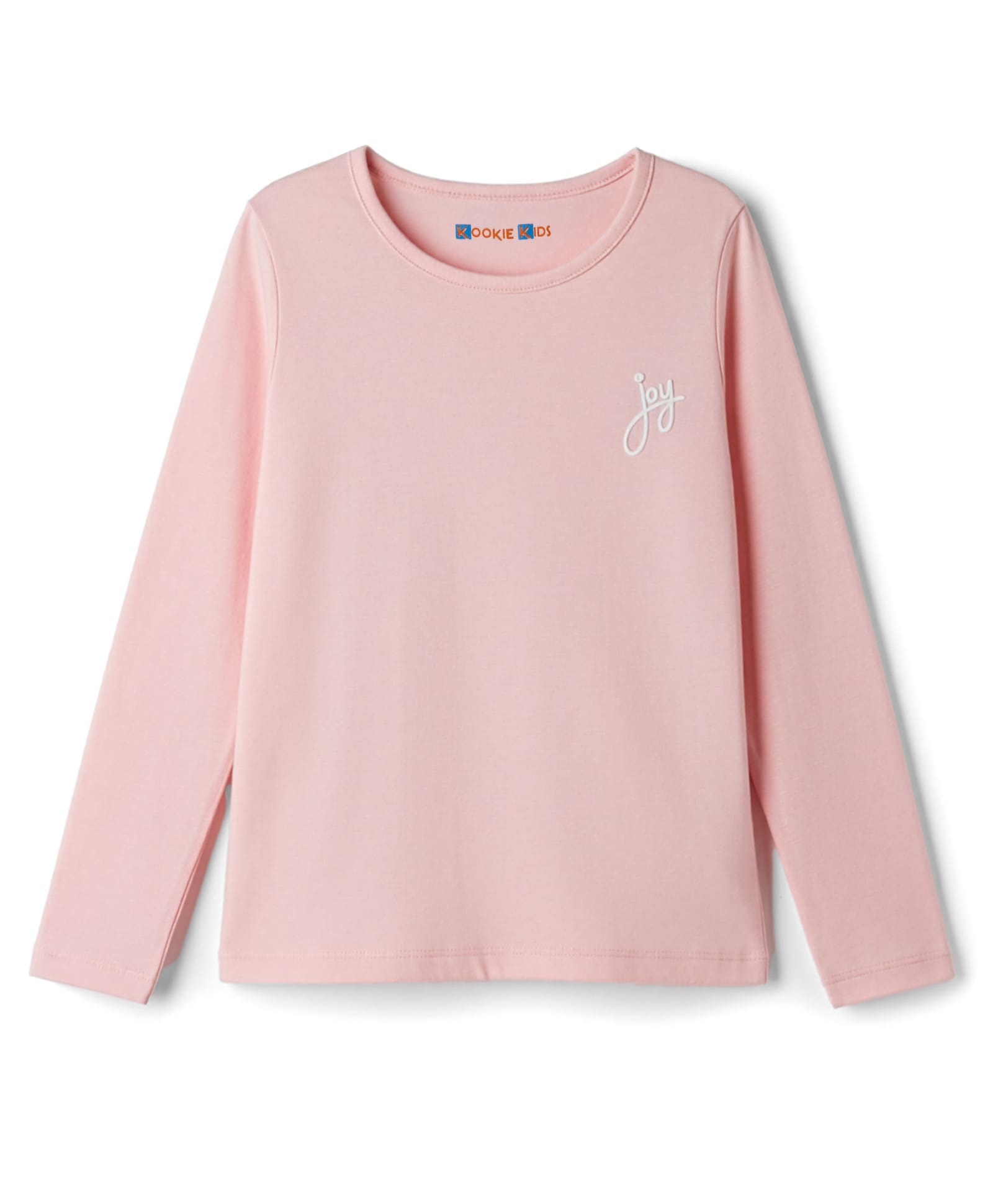 Kookie Kids Single Jersey Knit Full Sleeves Round Neck T-Shirt with Joy Text Print - Light Pink-image-5