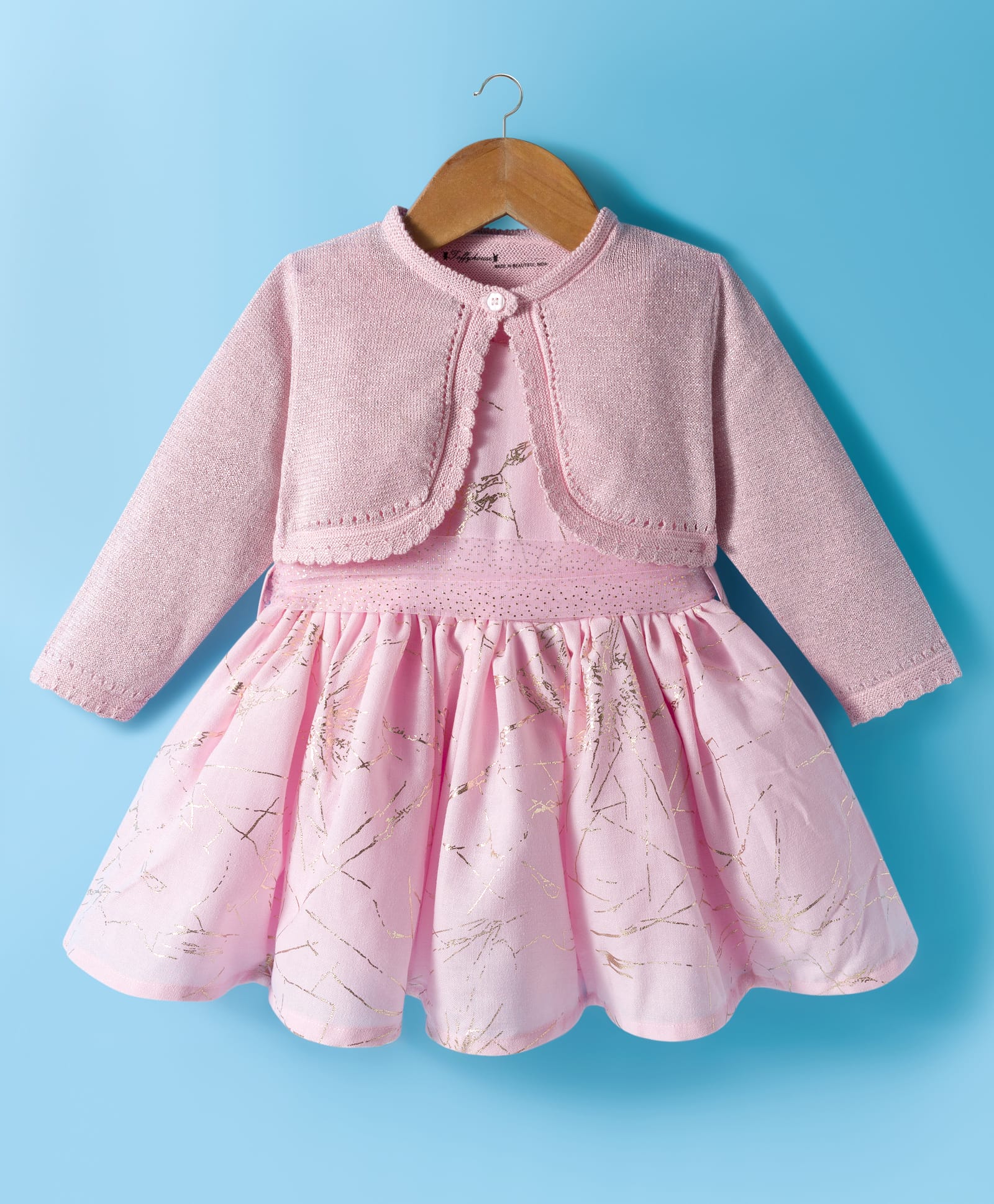 ToffyHouse Knit Foil Printed Party Dress With Jacket - Pink-picture-29