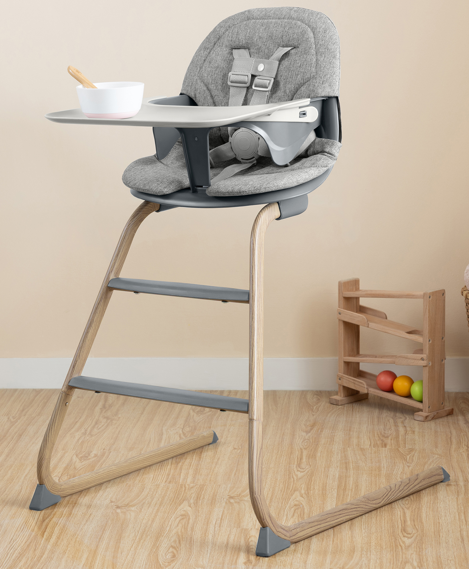 Growgether Gravity High Chair - Ergonomic Baby Chair with Tool Free Click System, 5-Point Safety Harness, Easy Clean & Removable Tray - Certified Safe (EN 14988) for 6M-5Y - Grey-image-33