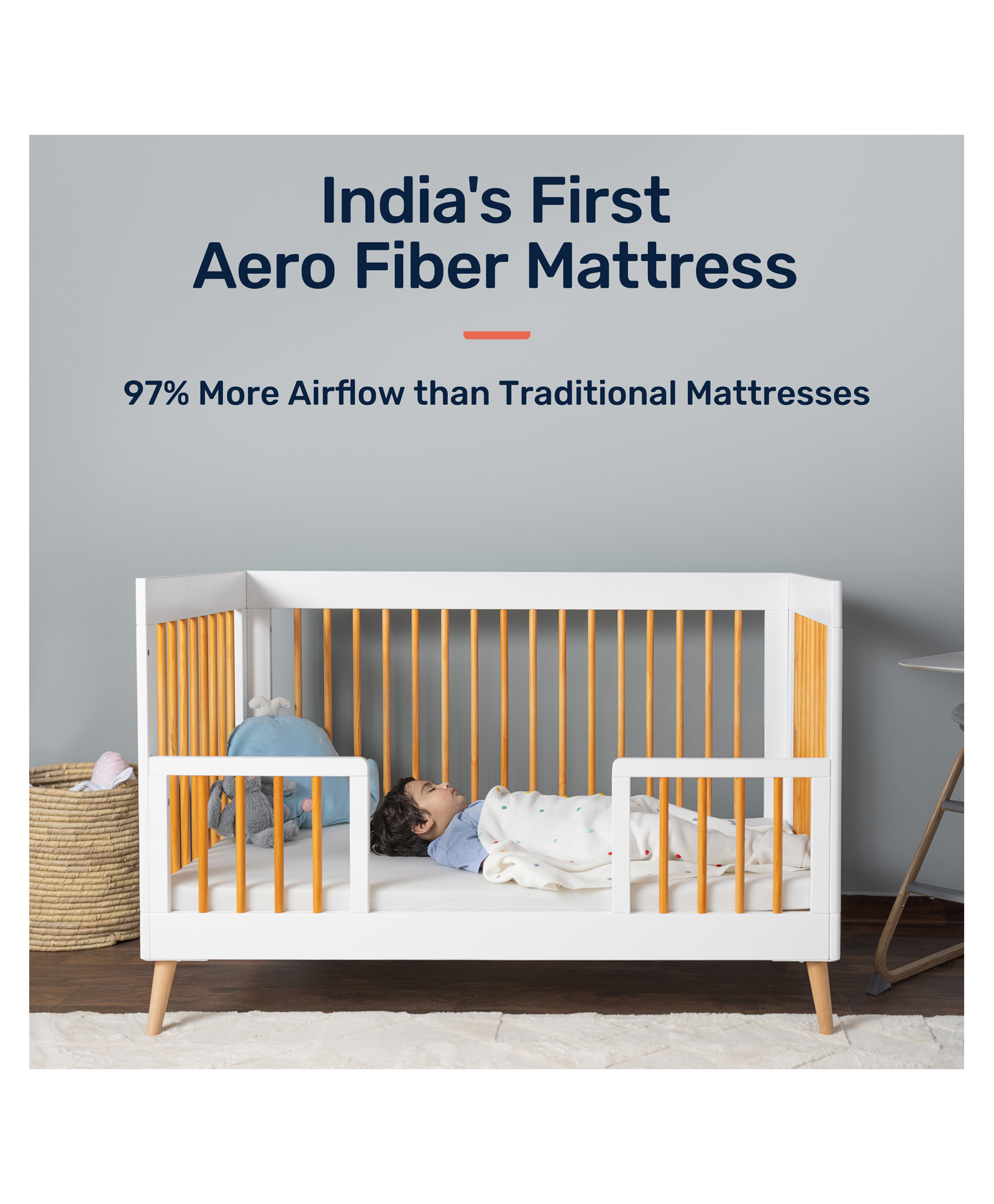 Growgether Aero Fiber Crib Mattress - India's First Breathable Baby Crib Mattress, 97% More Airflow Fully Washable Hypoallergenic & Non-Toxic Anti Suffocation, PVC-Free, Newborn to 5 Years - White-image-18
