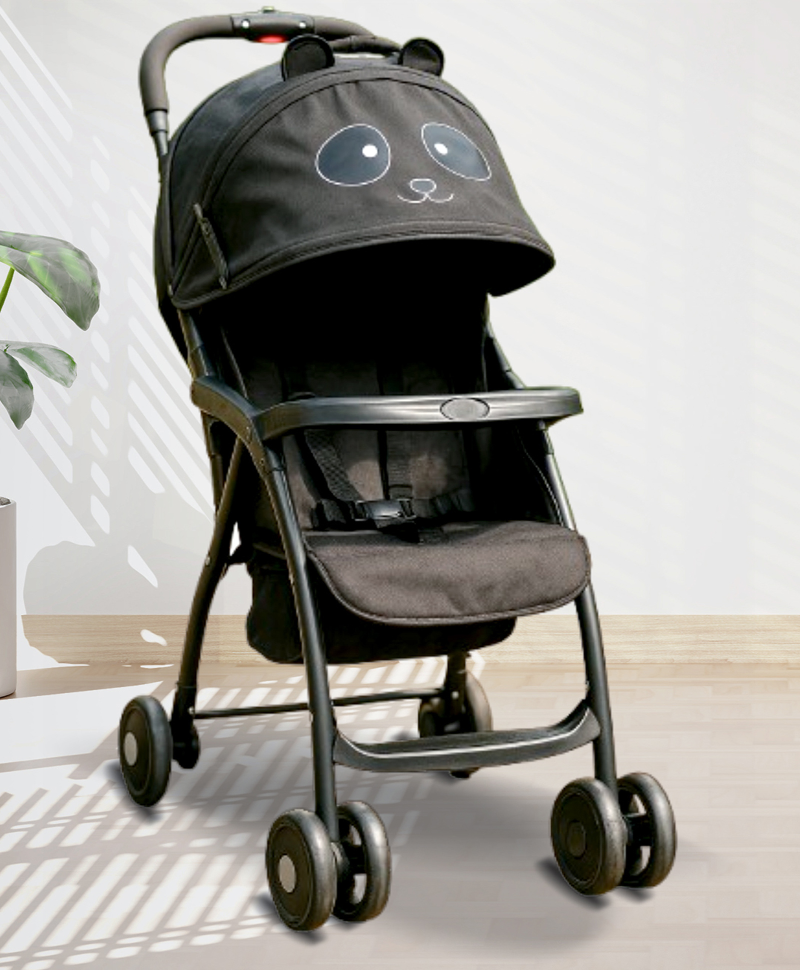 ANGELS & MICE Panda Baby Stroller Pram Newborn-3 Years, Iron, Food Tray, Foldable Baby Trolley with Safety Harness, Recline Seat & Extendable Canopy, Lightweight Baby Carrier & Pram, Black-image-41