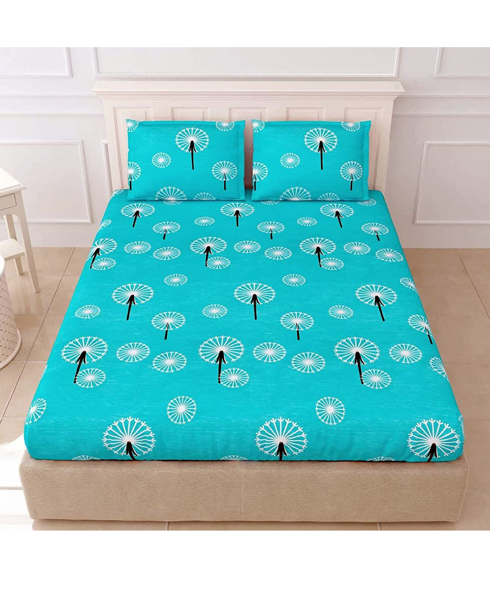 BhaiJi Bedsheets 220 TC Glace Cotton Bed Sheet King Size 108x108 Inch With 2 Pillow covers - Green Abstract-picture-27