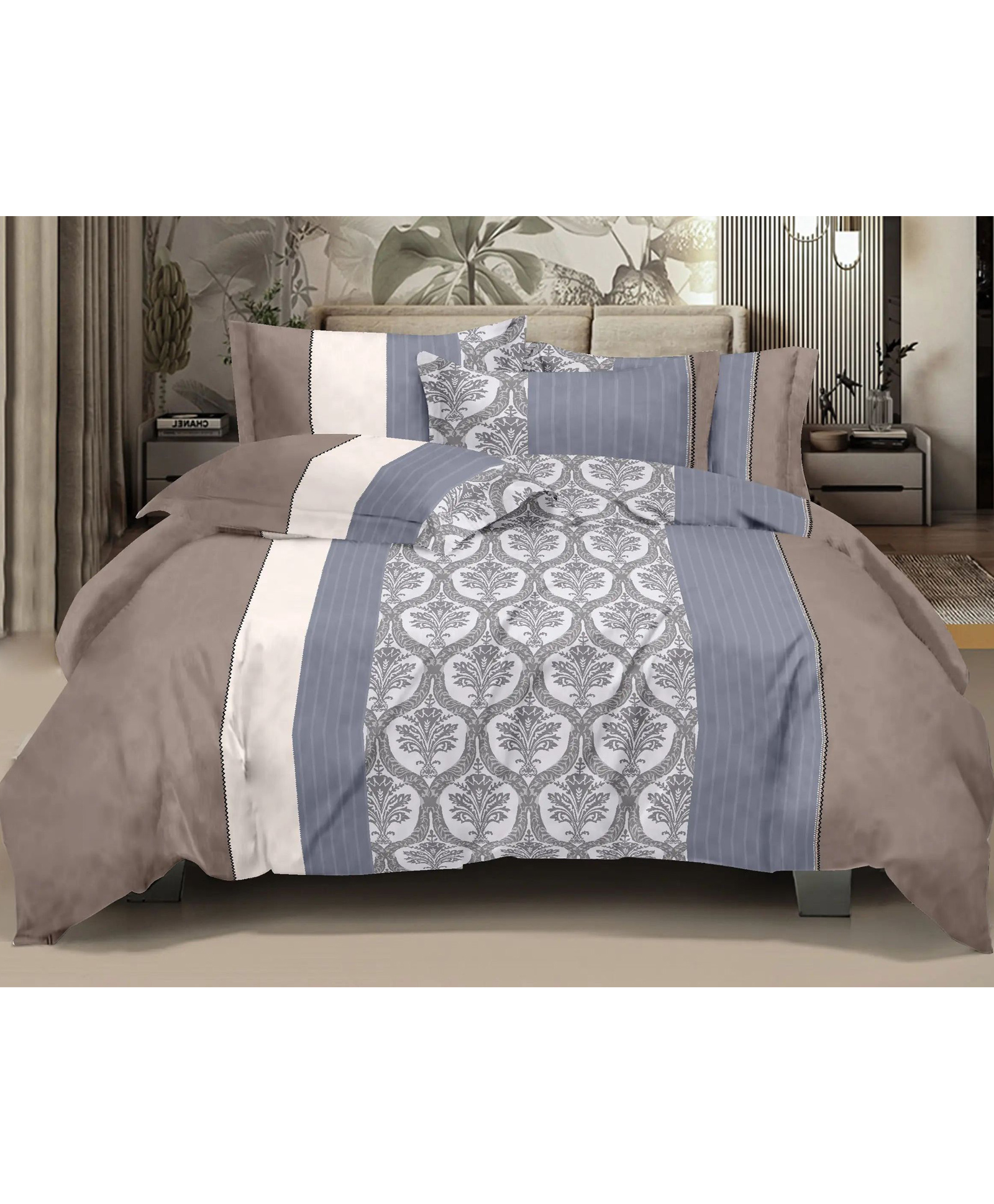 BhaiJi Bedsheets 220 TC Glace Cotton Bed Sheet King Size 108x108 Inch With 2 Pillow covers - Grey Border-image-21