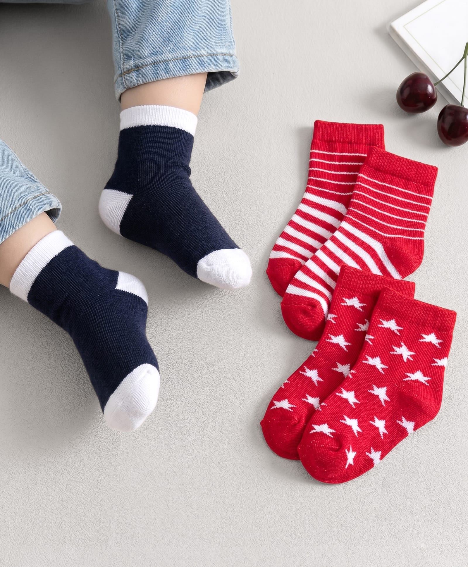 Cute Walk by Babyhug Knit Anti Bacterial Ankle Length Socks With Stripes & Star Design Pack of 3 - Multicolor-image-39