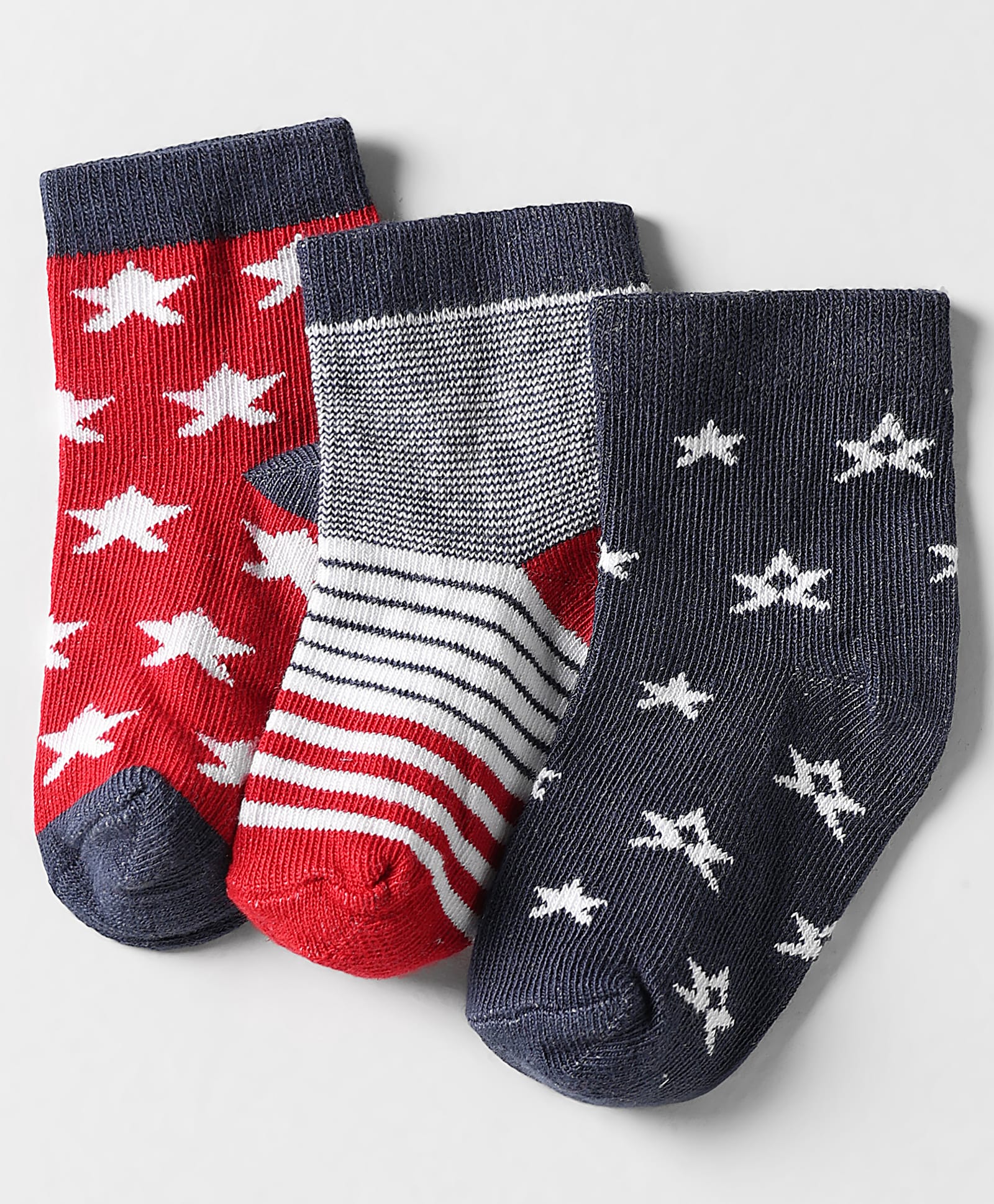 cute walk by babyhug Cutewalk by Babyhug Ankle Length Anti-Bacterial Socks with Star Design & Stripes Pack of 3 - Navy Blue & Red-picture-16