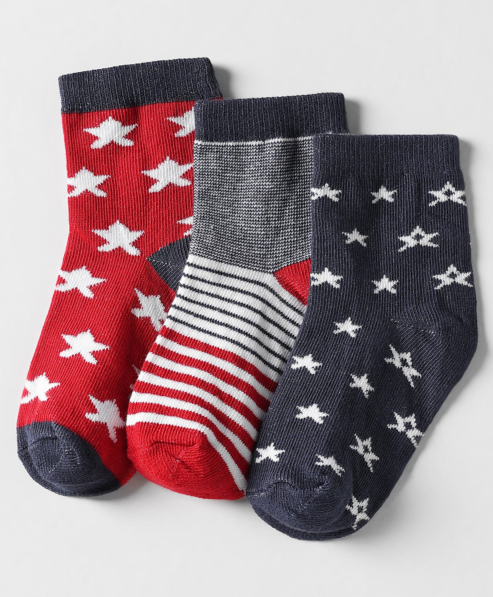 cute walk by babyhug Cutewalk by Babyhug Ankle Length Anti-Bacterial Socks with Star Design & Stripes Pack of 3 - Navy Blue & Red-picture-22