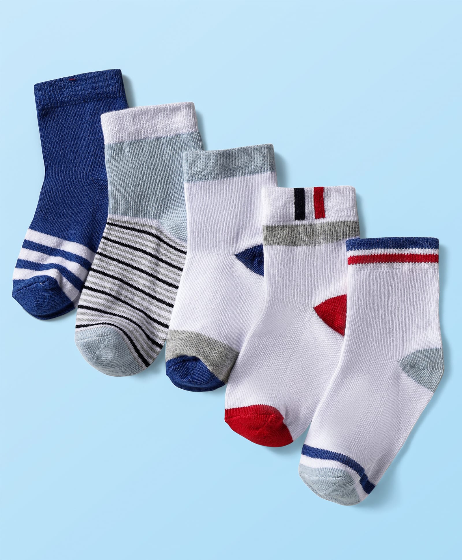 Cute Walk by Babyhug Knitted Ankle Length Anti-bacterial Sock with Stripes Print Pack of 5 - Blue & White-image-38