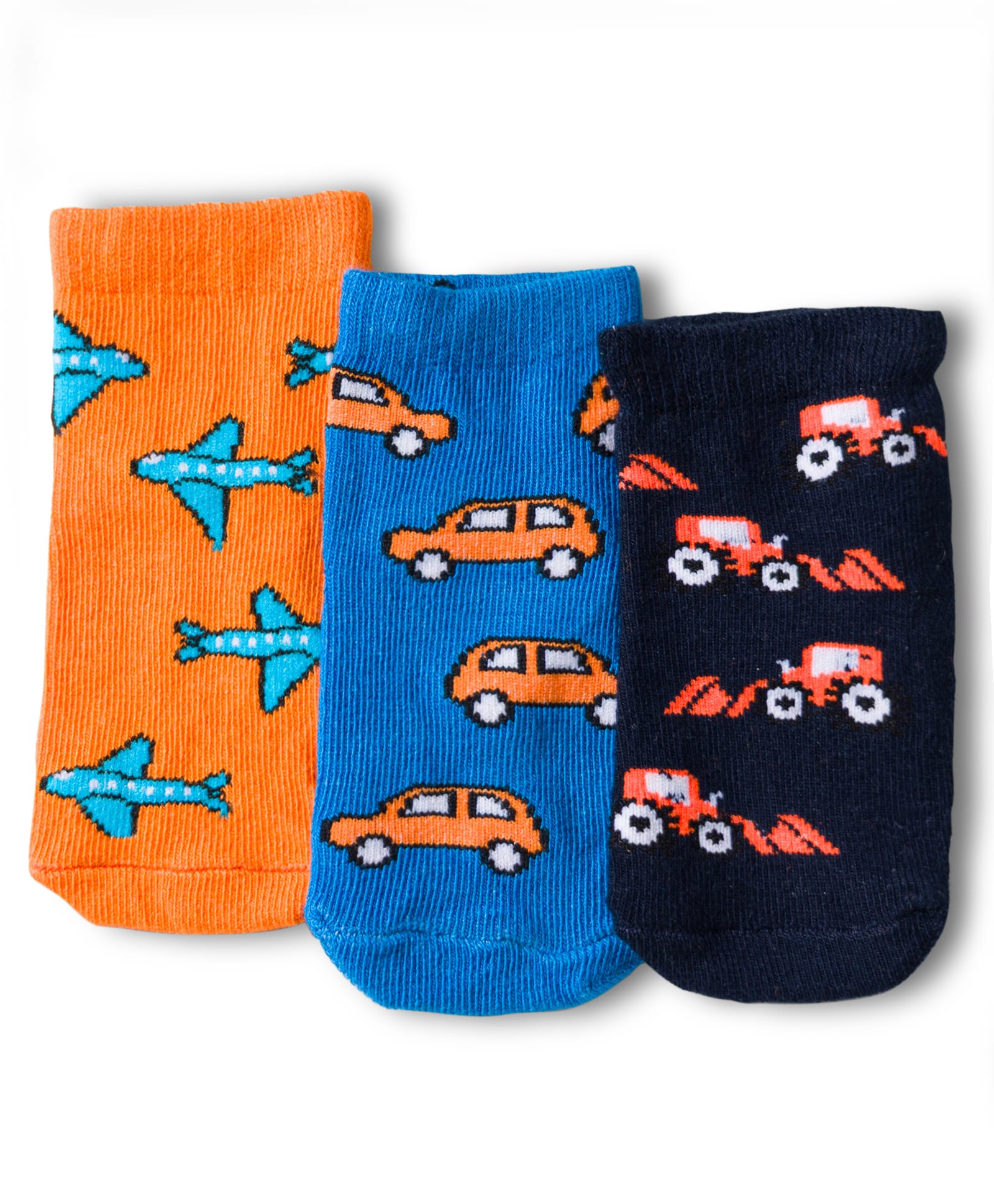 Cute Walk by Babyhug Knit Anti Bacterial Ankle Length Socks With Vehicle Design Pack of 3 - Multicolor