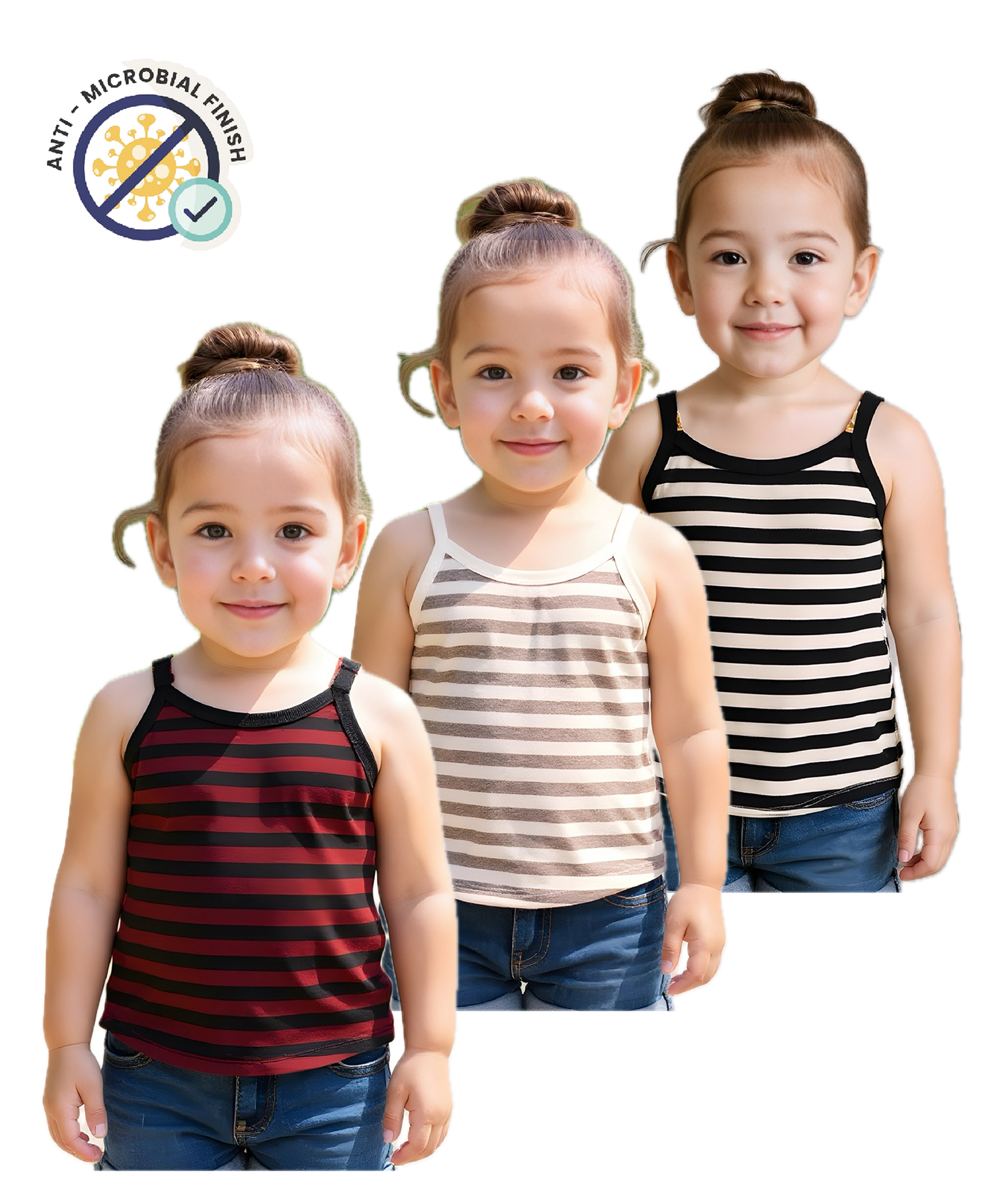COCOON ORGANICS 100% Cotton Knit Pack Of 3 Striped Stretchable Anti Microbial Slips - White Maroon Black & Grey Melange-image-19