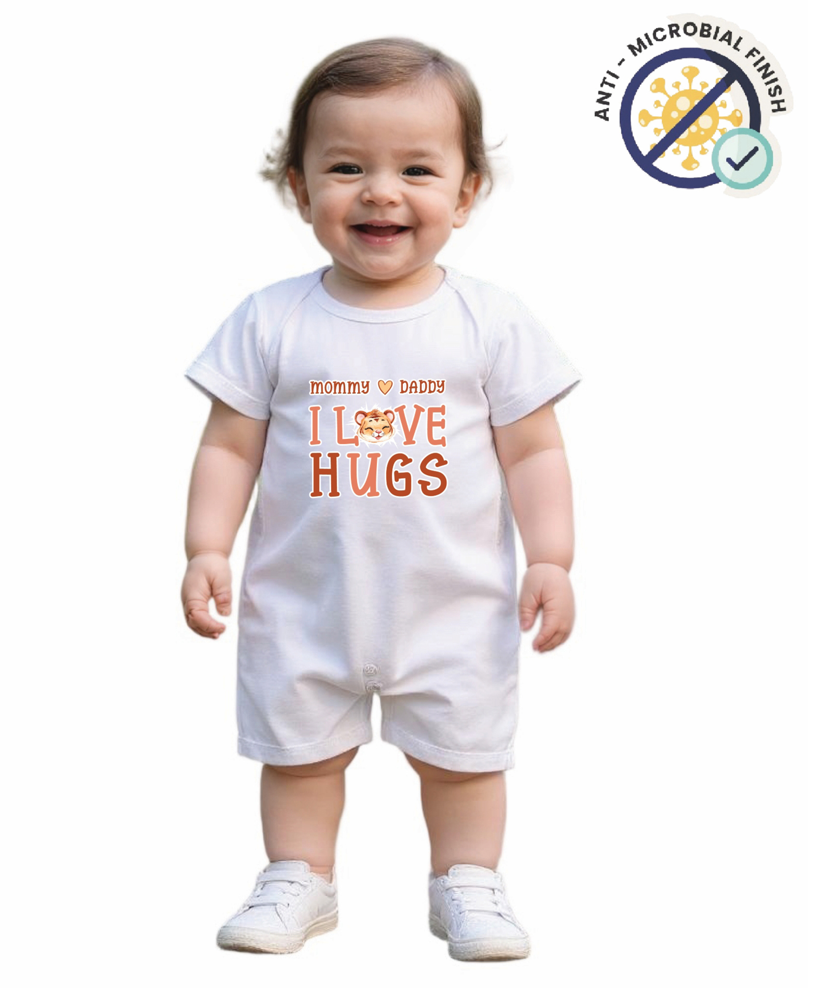 COCOON ORGANICS 100% Cotton Knit Mommy Daddy I Love Hugs Text Printed Anti Microbial Romper - White-image-10