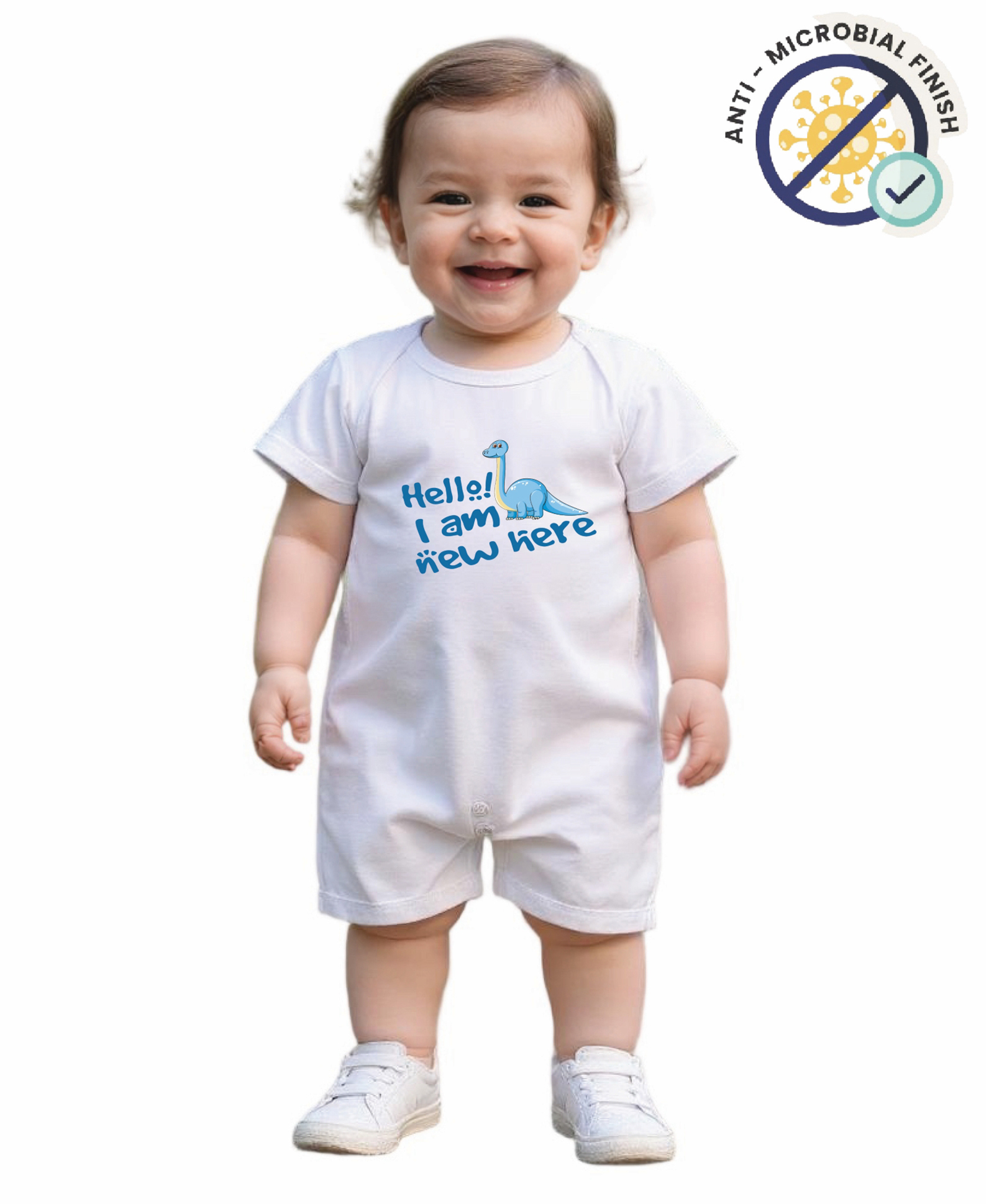 COCOON ORGANICS 100% Cotton Knit Half Sleeves Hello I Am New Here Text Printed Anti Microbial Romper - White-picture-10
