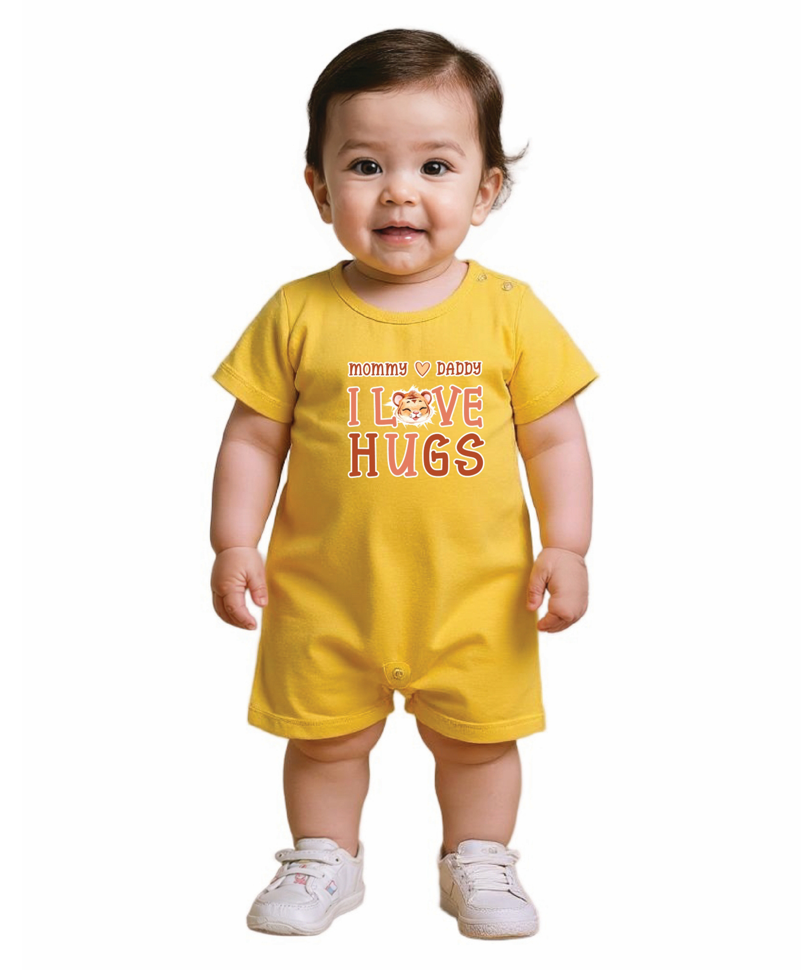 COCOON ORGANICS 100% Cotton Knit Half Sleeves I Love Hugs Text Printed Anti Microbial Romper - Yellow-image-26