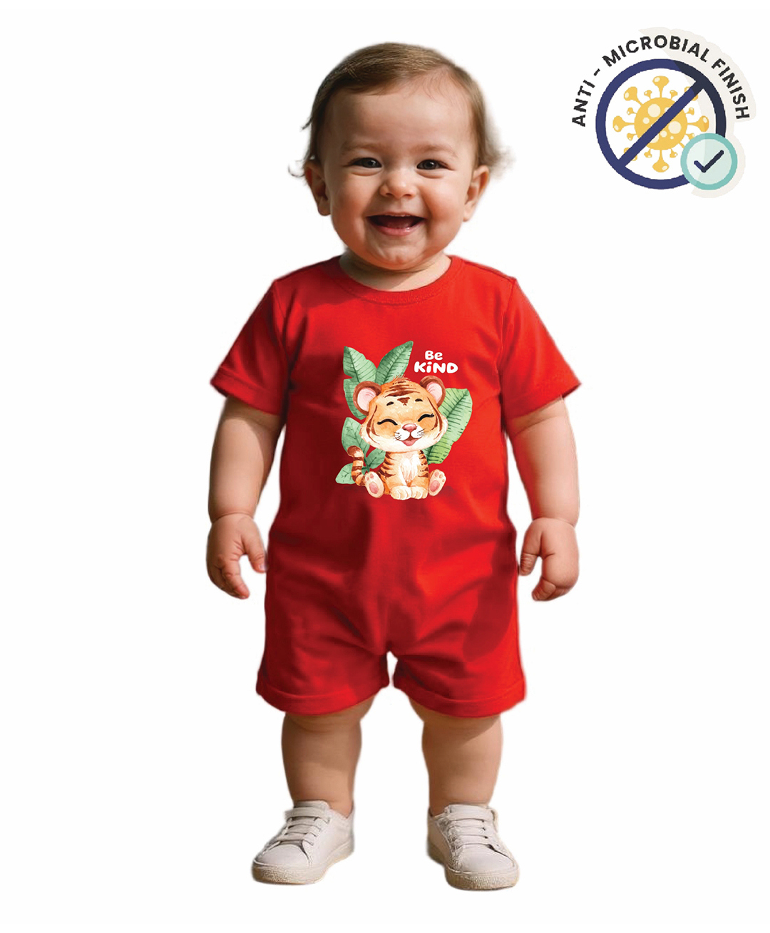 COCOON ORGANICS 100% Cotton Knit Half Sleeves Baby Tiger Printed Anit Microbial Romper - Red-image-23