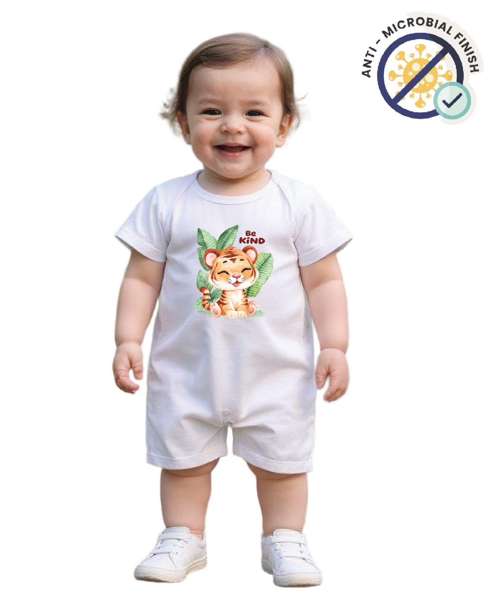 COCOON ORGANICS 100% Cotton Knit Half Sleeves Be Kind Text Printed Anti Microbial Romper - White-picture-11