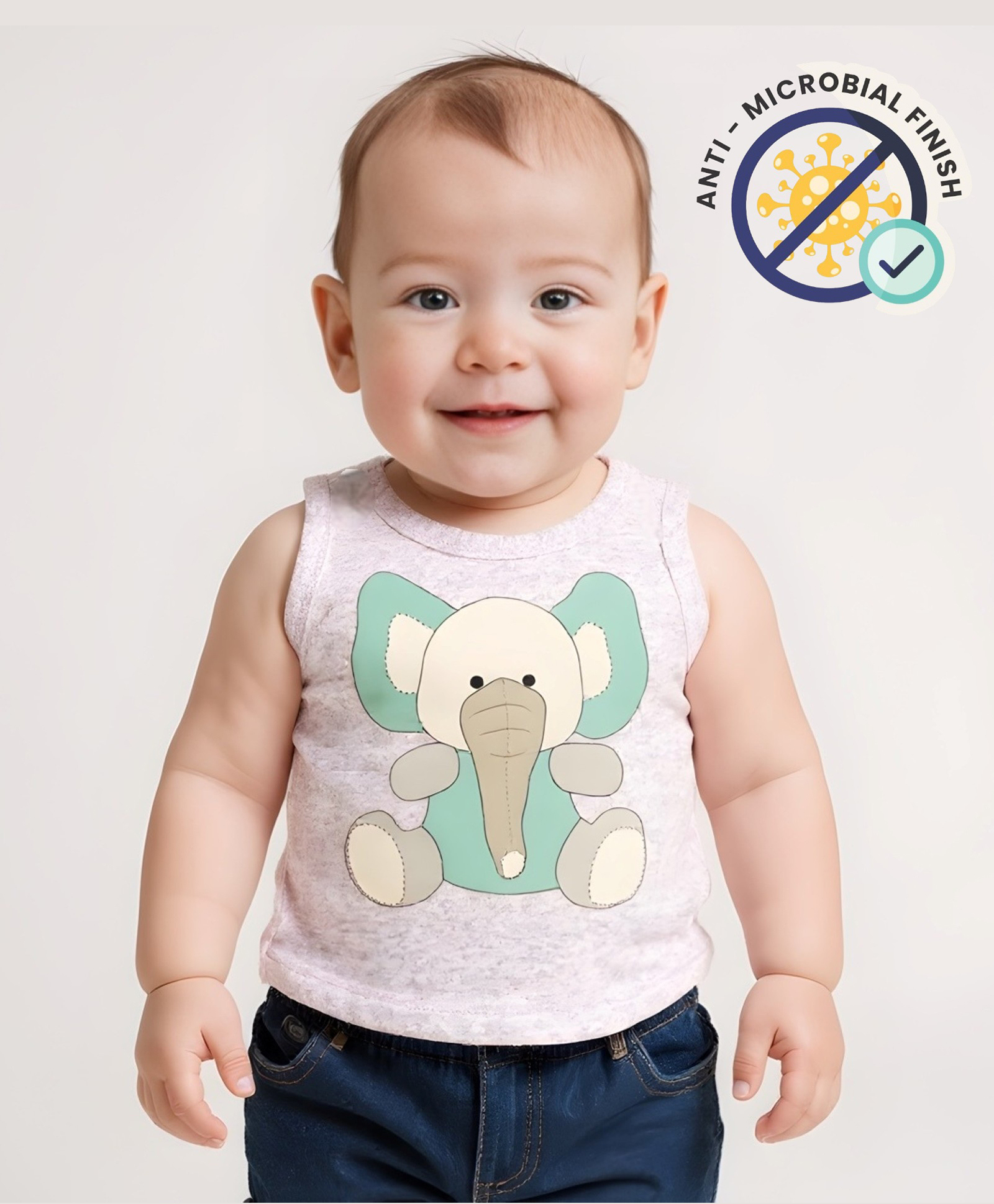 COCOON ORGANICS 100% Cotton Knit Sleeveless Elephant Printed Anti Microbial Tee - Grey Melange-picture-24