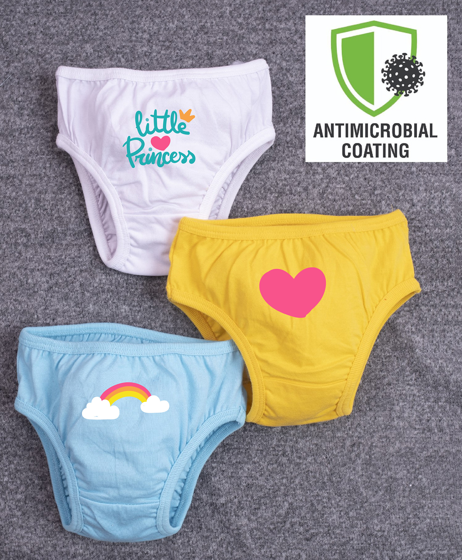 COCOON ORGANICS Cotton Knit Pack Of 3 Heart & Rainbow Printed Anti Microbial Panties - Sky Blue Yellow & White-image-44