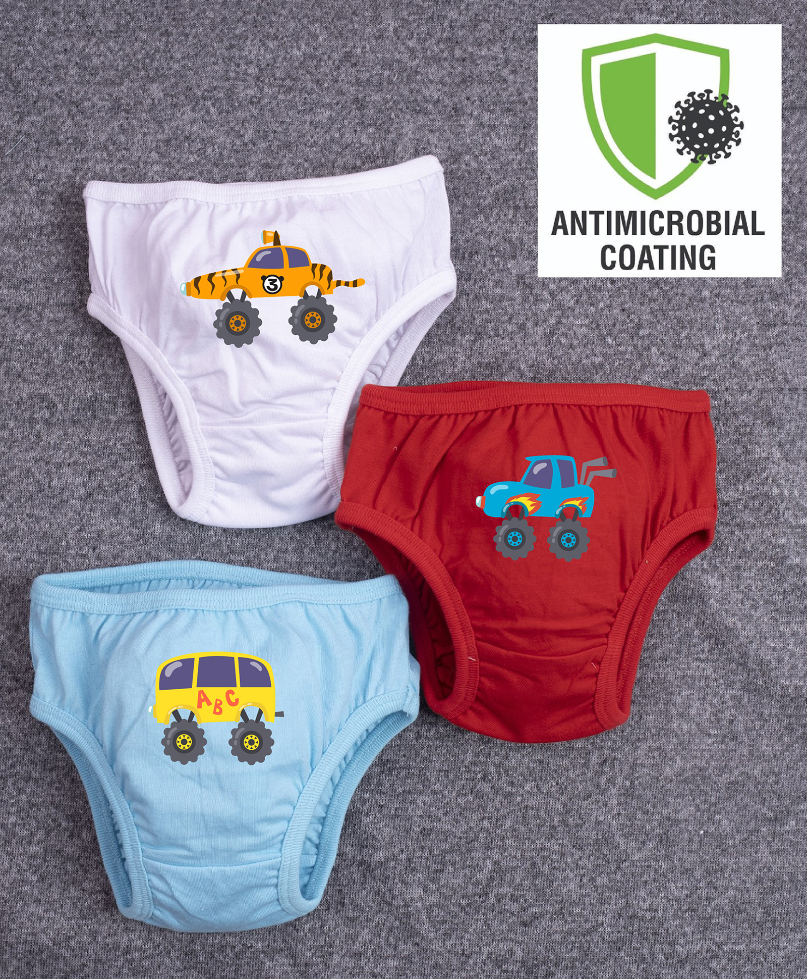 COCOON ORGANICS Cotton Knit Pack Of 3 Vehicles Printed Anti Microbial Briefs - Sky Blue Red & White-picture-17