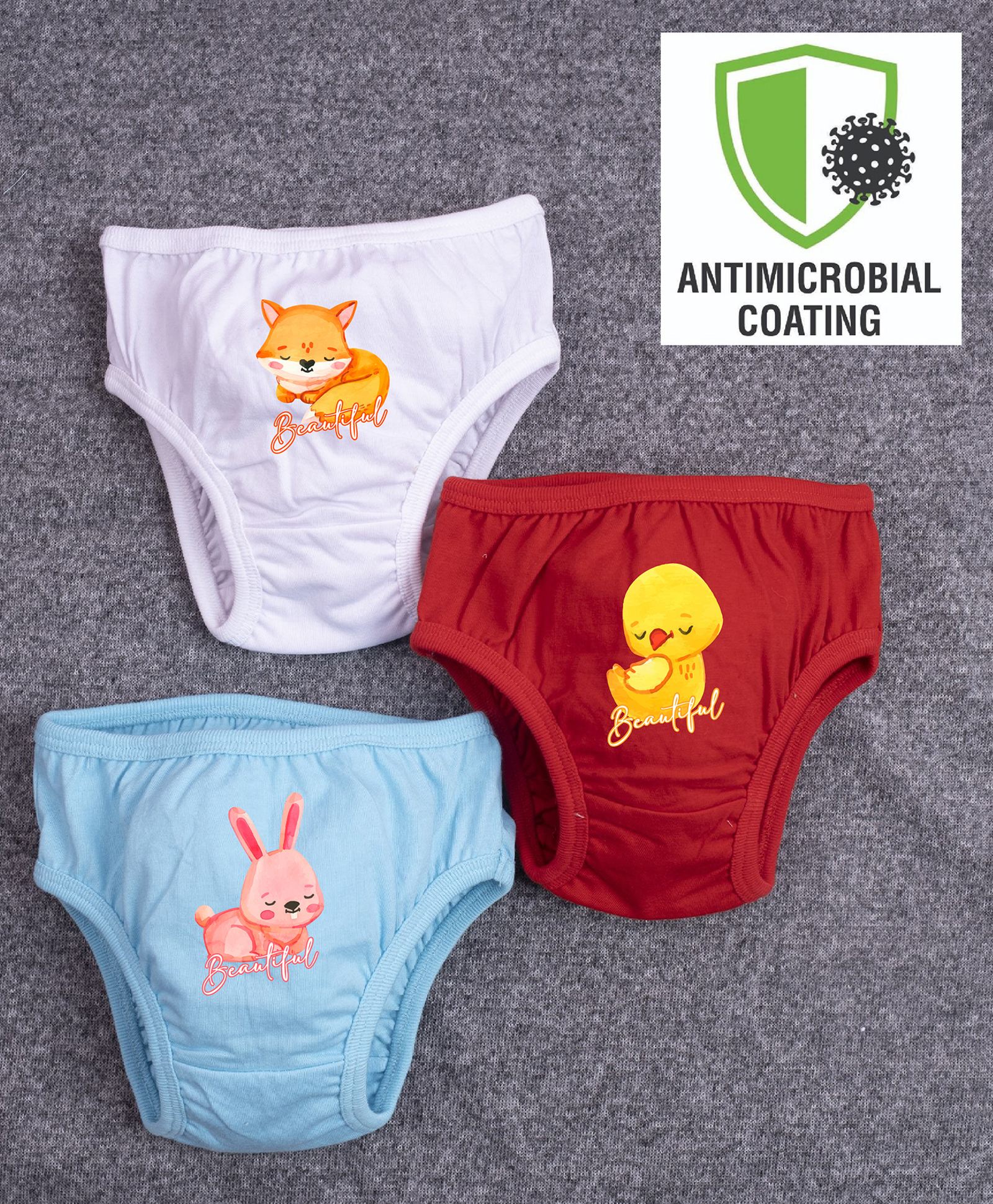 COCOON ORGANICS Cotton Knit Pack Of 3 Animals Printed Anti Microbial Briefs - Sky Blue Red & White-picture-16