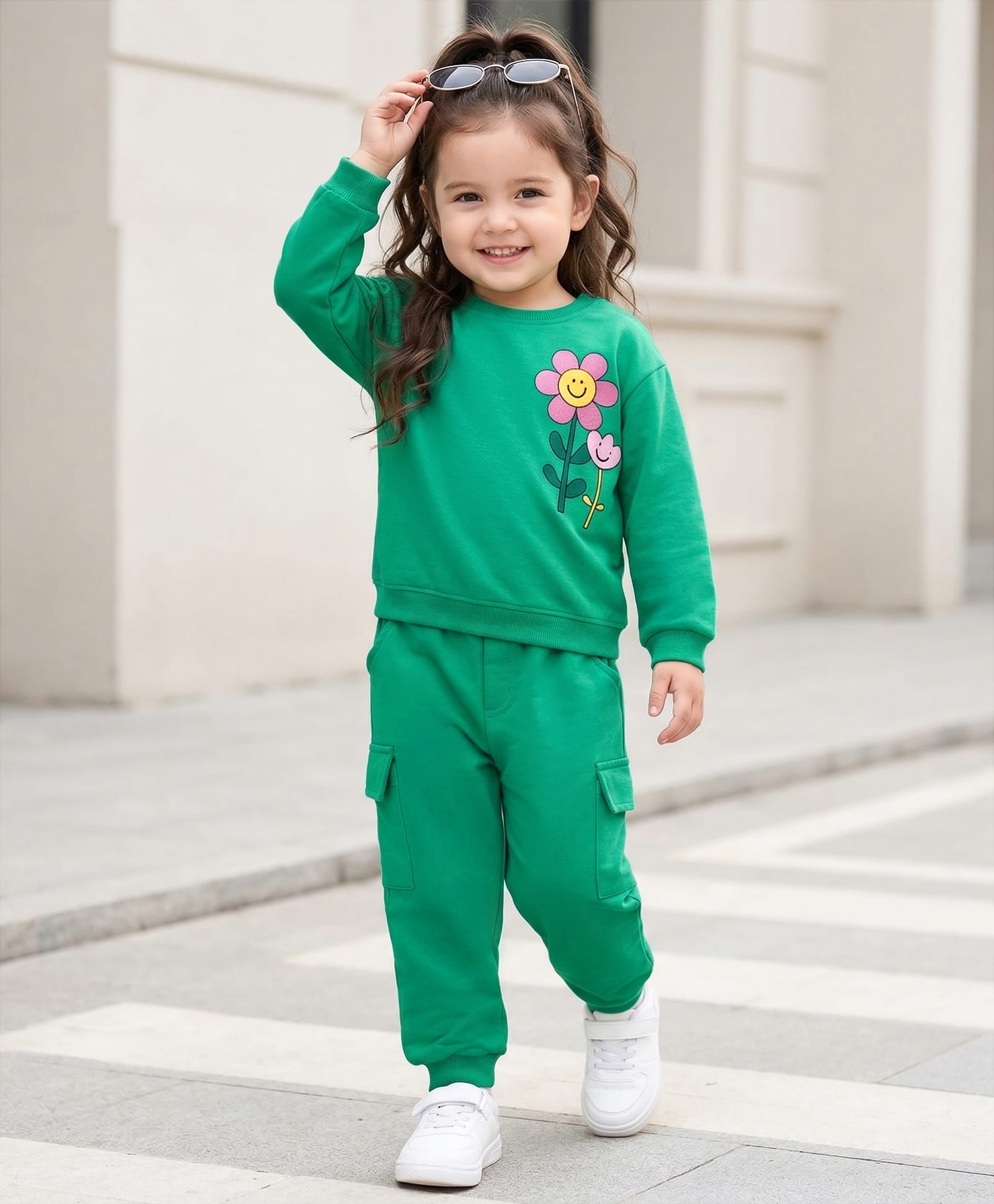 Babyhug Terry Knit Full Sleeves Top and Joggers Set With Front & Back Floral Print - Green-image-14