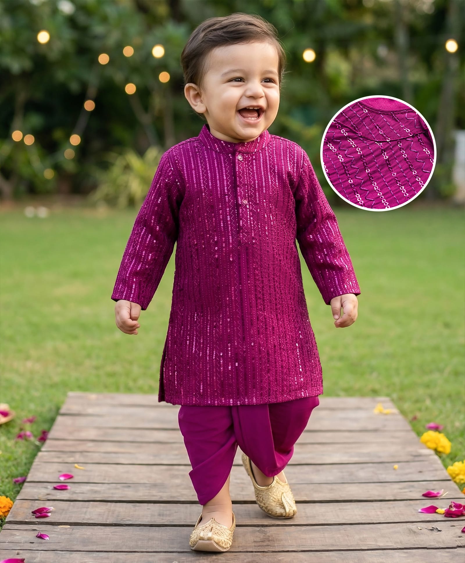 Babyhug Cotton Woven Full Sleeves Kurta Dhoti Set with Sequin Detailing - Purple-picture-14