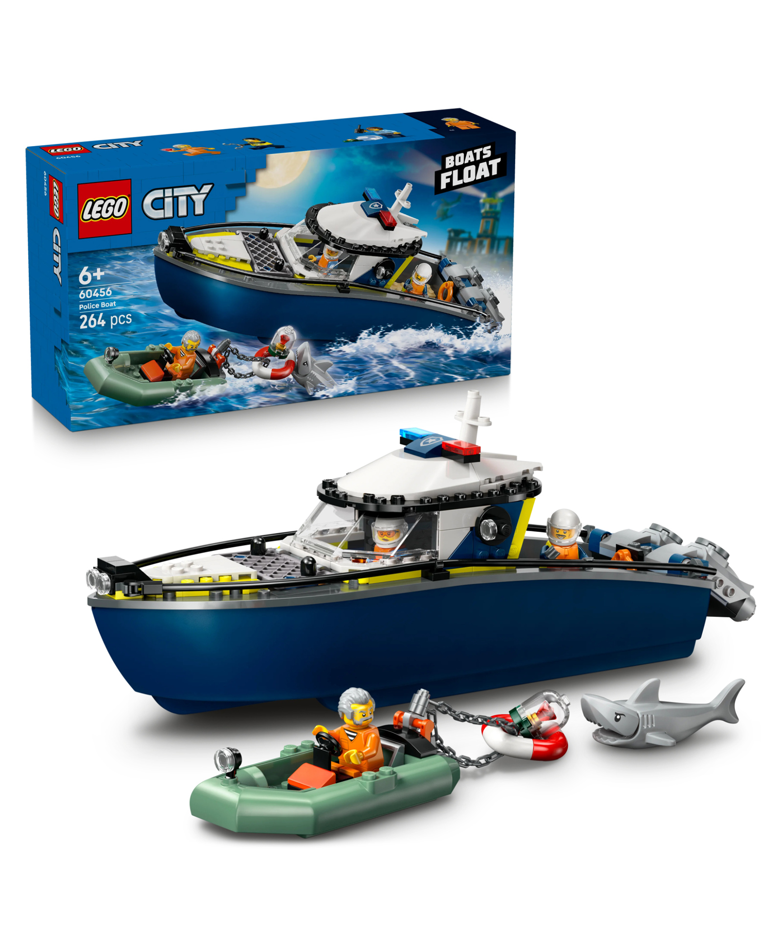 LEGO City Police Boat Chase Toy with a Floatable Speedboat and Dinghy 264 Pieces-60456