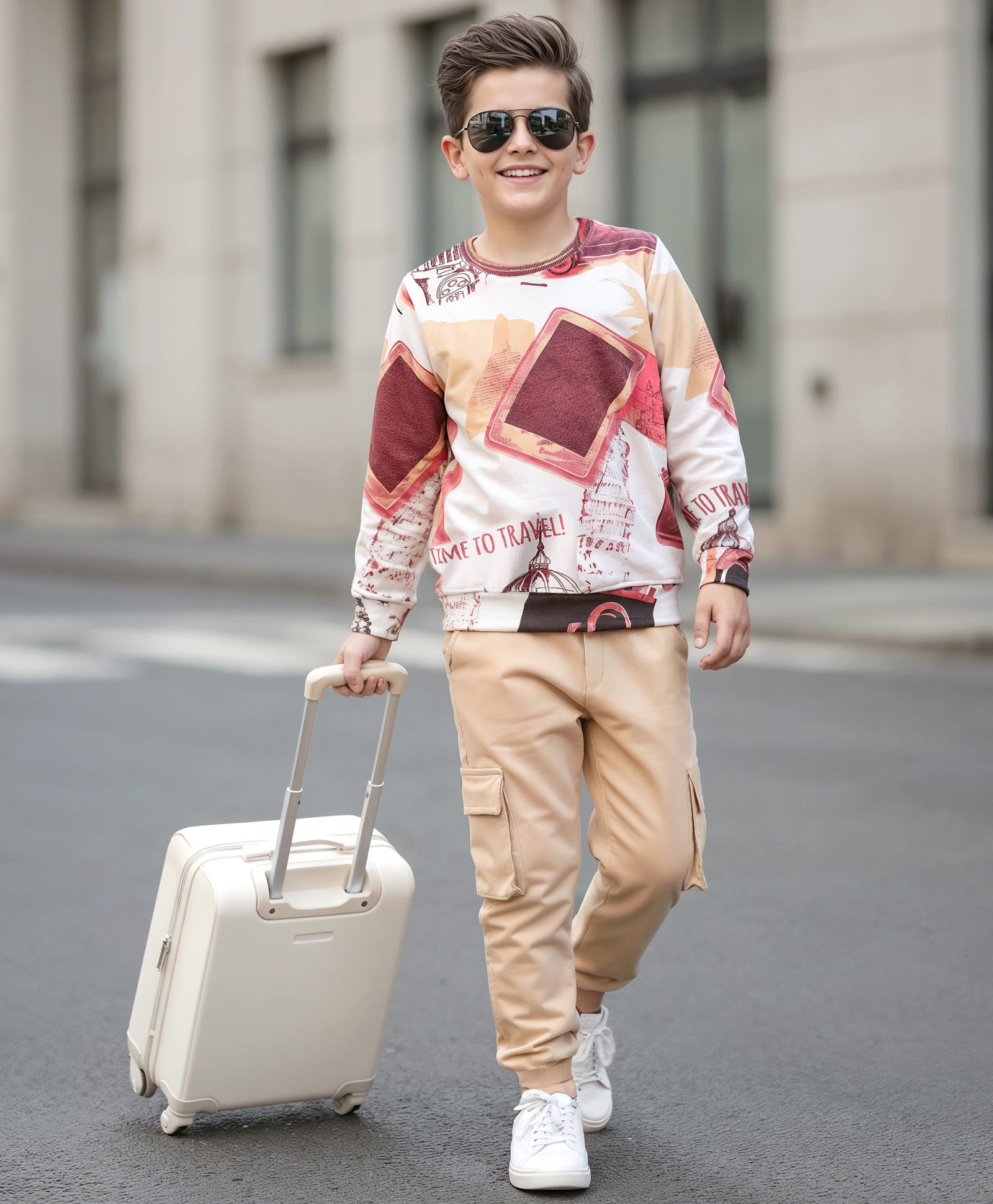 OLLINGTON ST. Cotton Full Sleeves Printed Sweatshirt & Joggers Set - Multicolor & Beige-picture-26