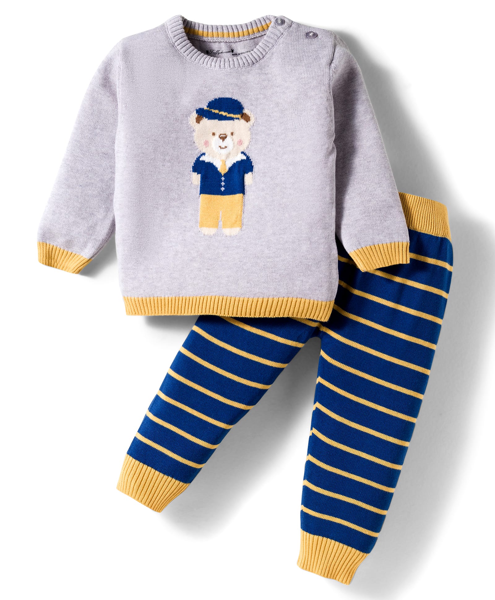 ToffyHouse Looper Woven Full Sleeves Winter Wear T-Shirt & Joggers Set with Animal Design - Grey & Navy Blue-image-25