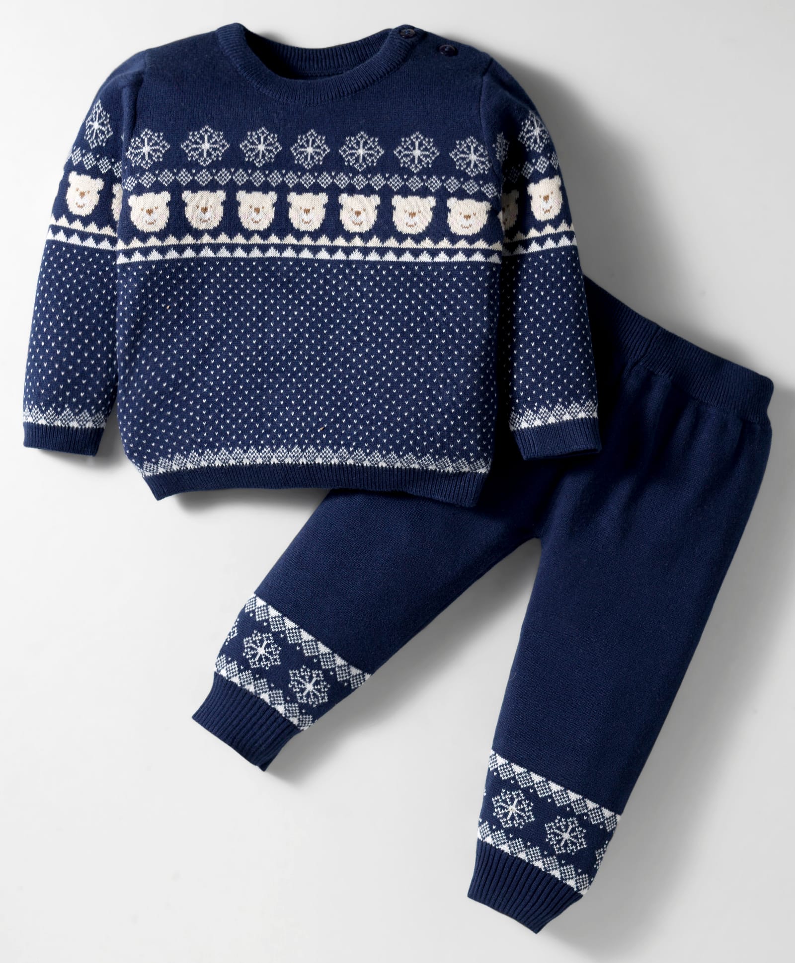 ToffyHouse Cotton Knit Full Sleeves Winter Wear Suit Set with Teddy Design - Navy Blue-image-43
