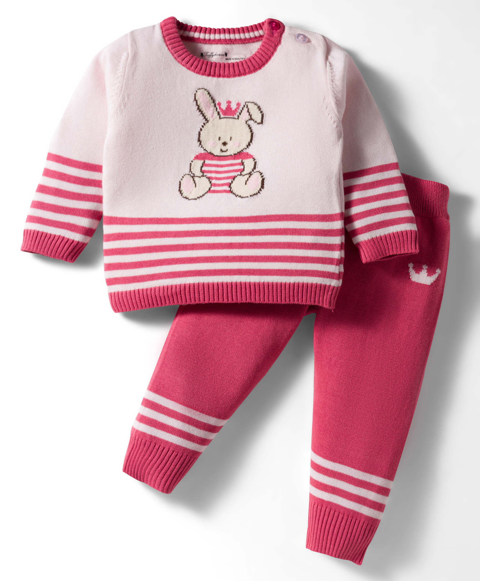 ToffyHouse Cotton Knit Full Sleeves Winter Wear T-Shirt & Lounge Pant Set With Bunny Print - Pink-picture-32