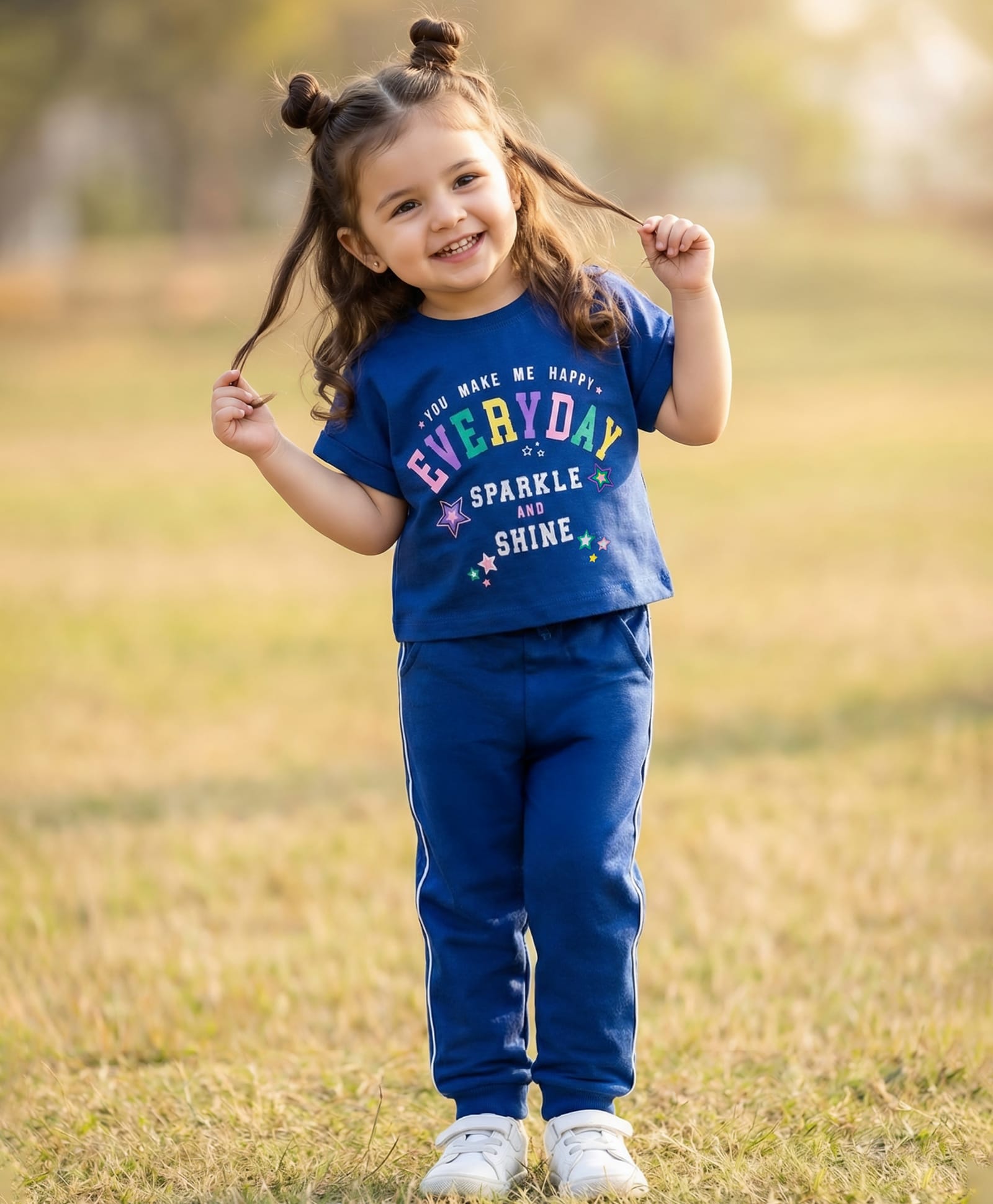 Babyhug Terry Knit Half Sleeves Top & Joggers Set with Everyday Text Print - Navy Blue-image-40