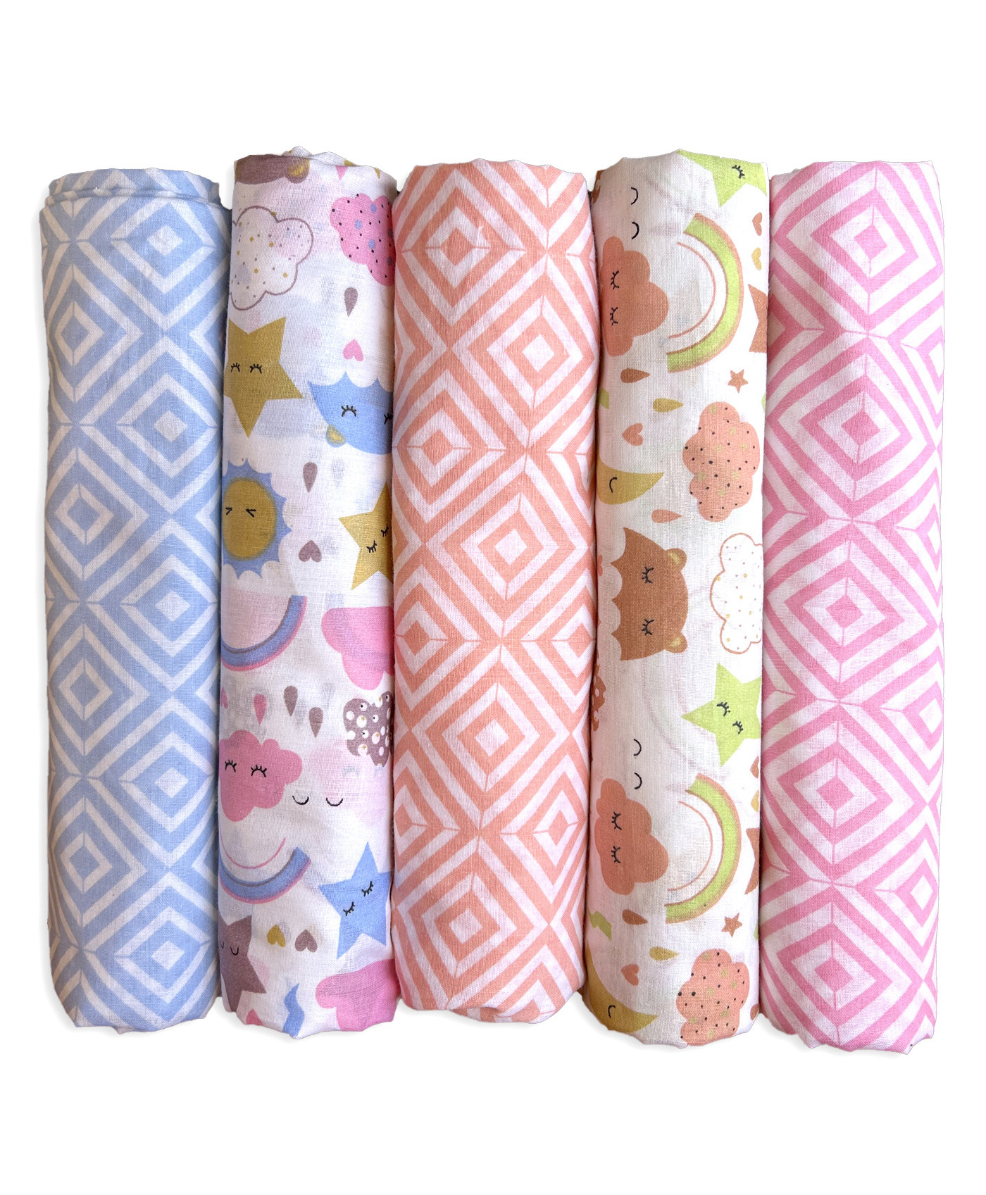 Trance Home Linen Super Soft Cotton Mulmul Swaddle Wrap Pack of 5 - Pink-picture-29