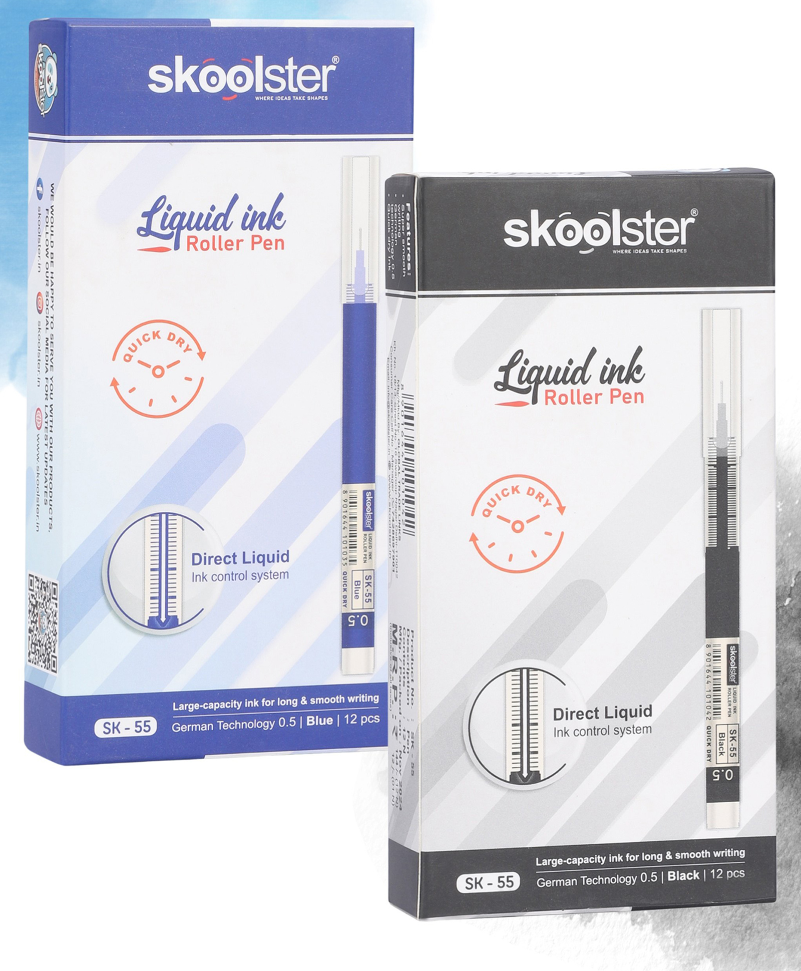 SKOOLSTER 0.5 mm Liquid Ink Roller Pens Pack of 24 Smooth, Quick-Dry Pens for School, Office & Exams ( Blue & Black)-picture-10