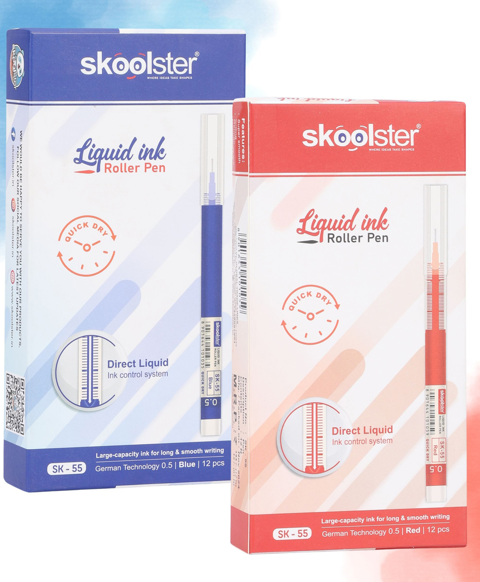 SKOOLSTER 0.5 mm Liquid Ink Roller Pens Pack of 24 Smooth, Quick-Dry Pens for School, Office & Exams (Blue & Red)-picture-11