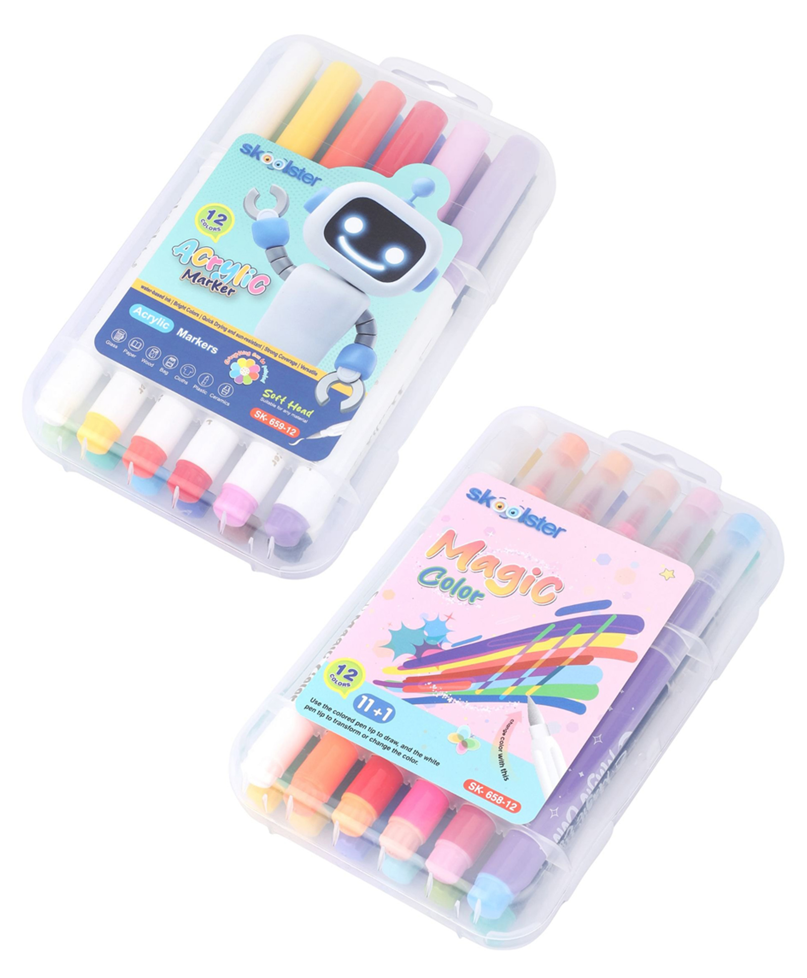 SKOOLSTER Acrylic Markers Magic Erasable Sketch Pens Combo Colour Create & Erase Art Set - Multicolor-image-45