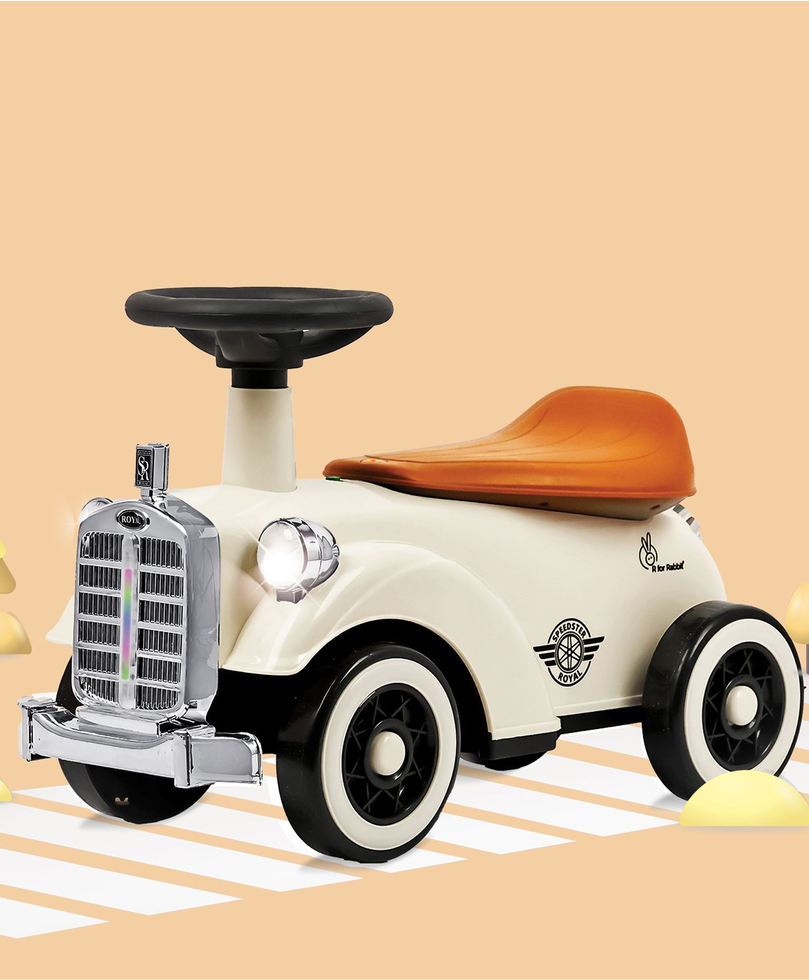 R for Rabbit Speedster Royal Ride on Car with LED Light & Horn - Cream & Brown-picture-26