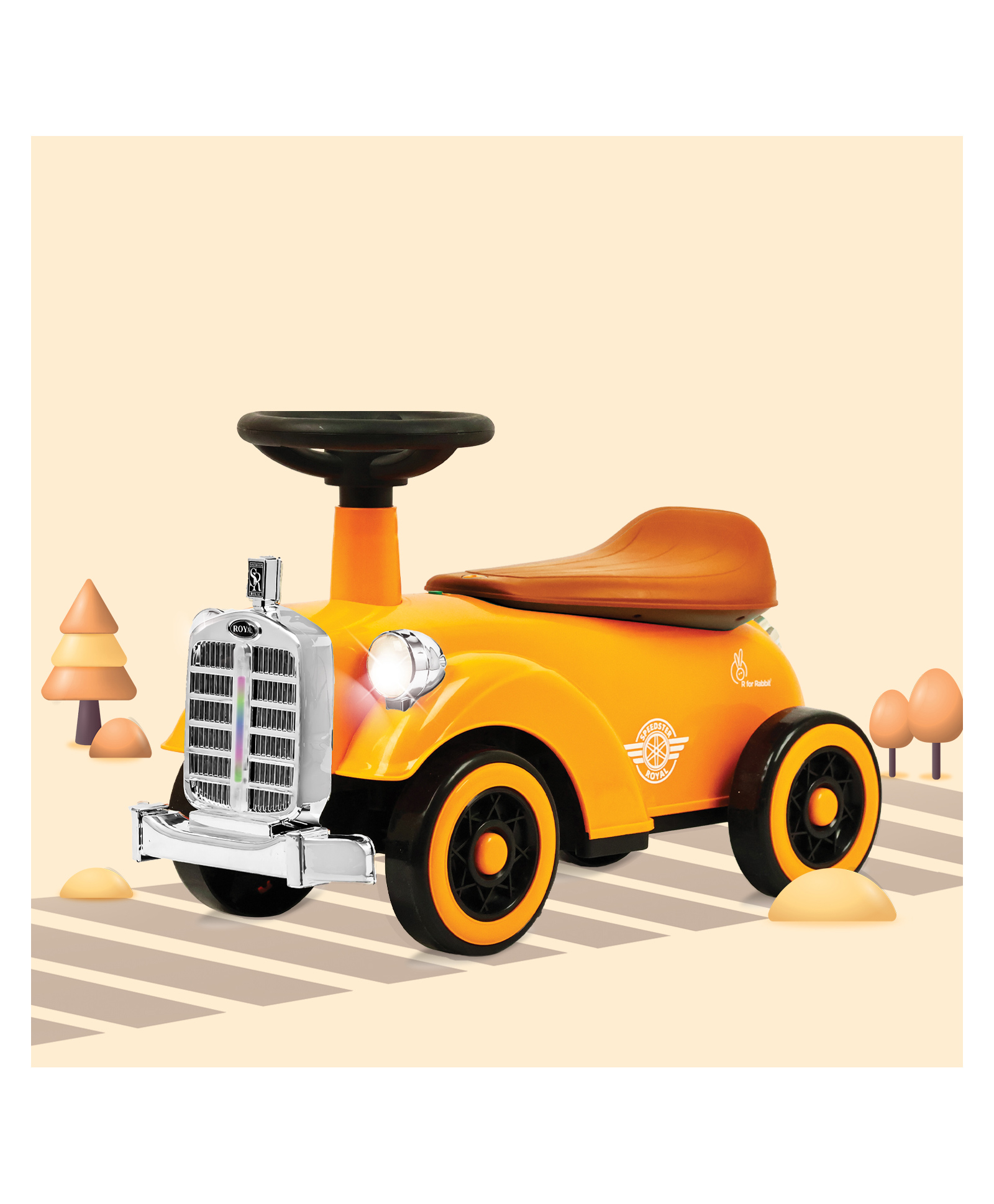 R for Rabbit Speedster Royal Ride on Car with LED Light & Horn - Orange & Brown-picture-13