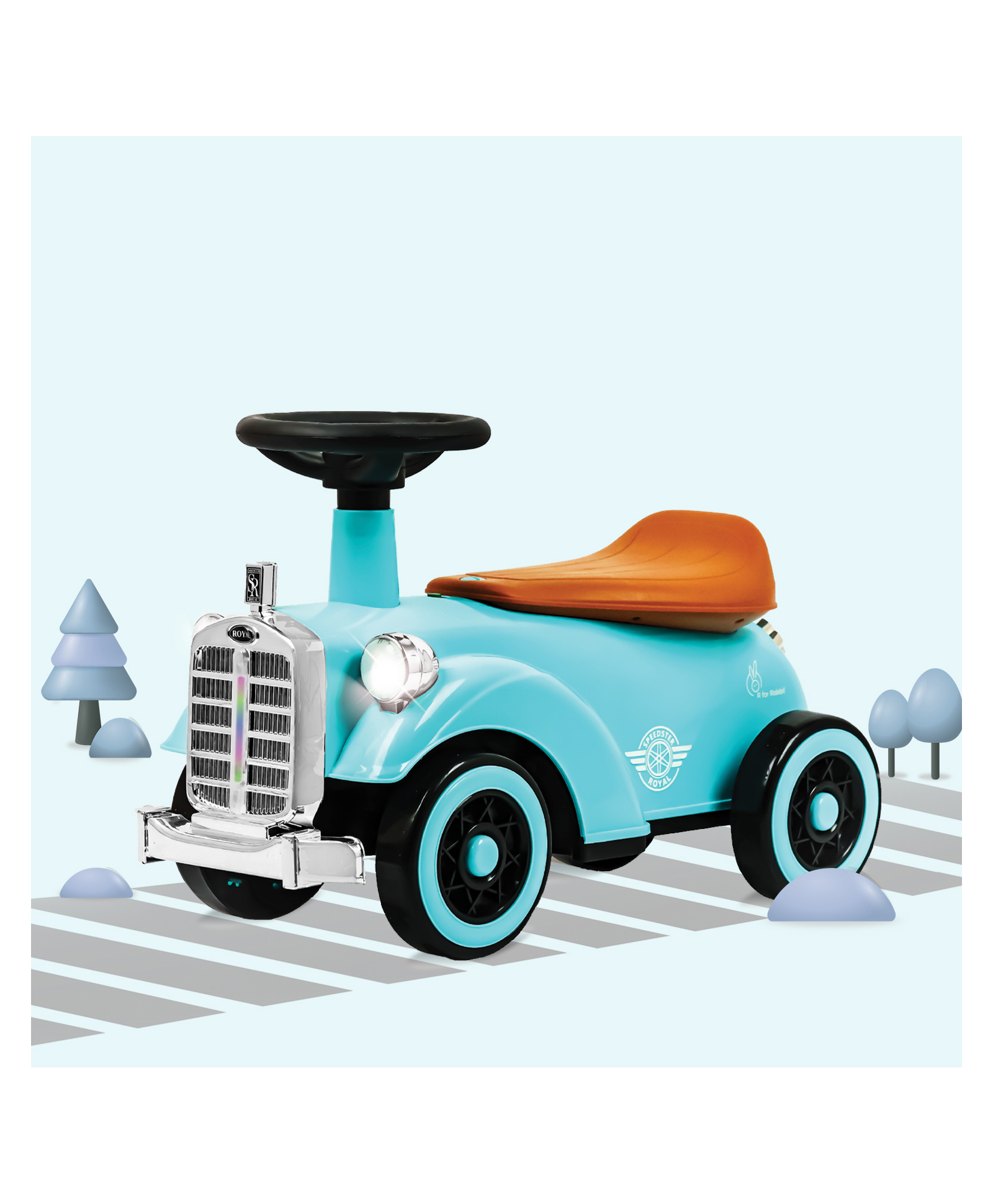 R for Rabbit Speedster Royal Ride on Car with LED Light & Horn - Blue & Brown-image-22