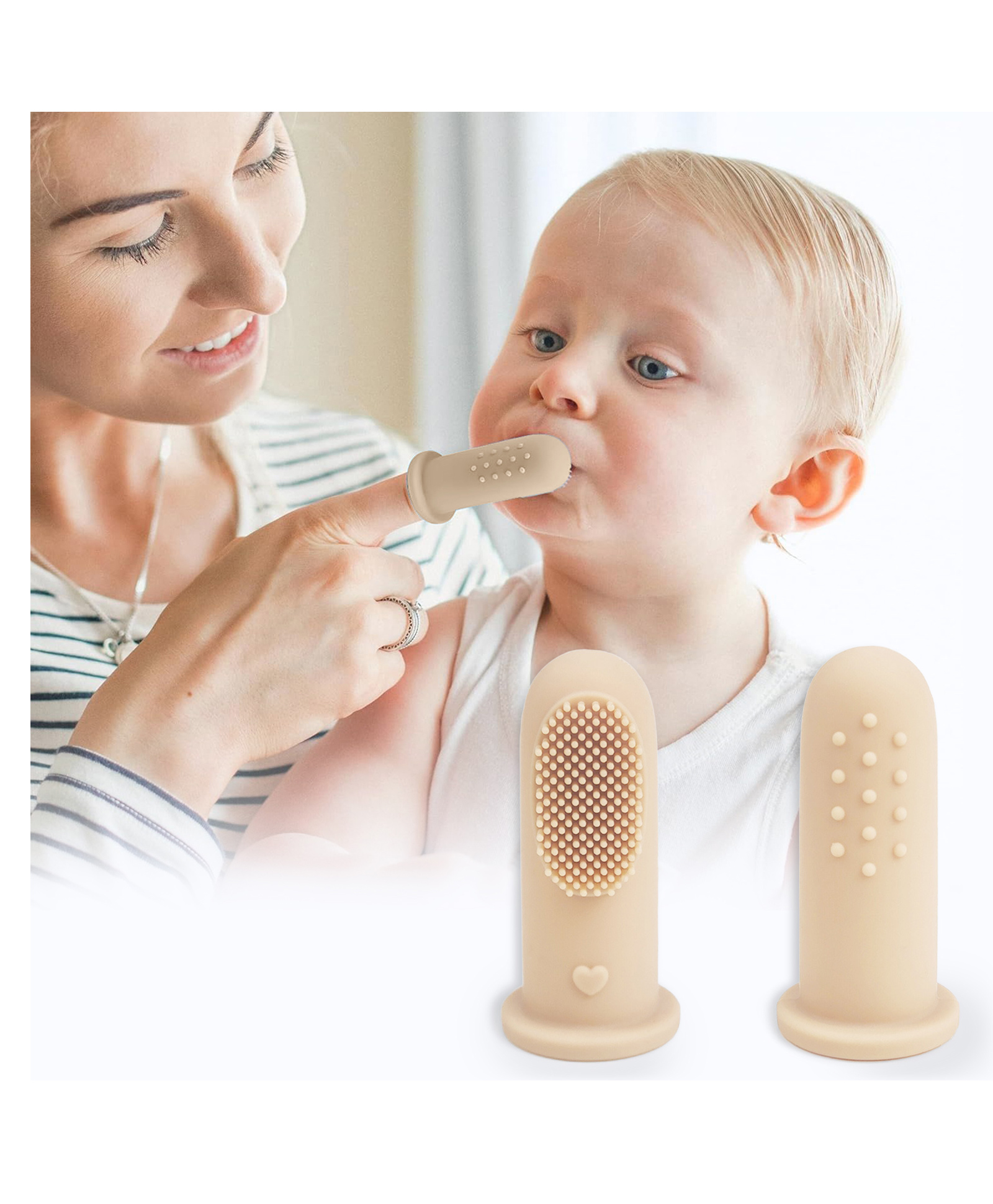 R for Rabbit Tiny Smiles Silicone 2 in 1 Gummy Finger Brush & Tongue Cleaner with Storage Case - Beige-image-17