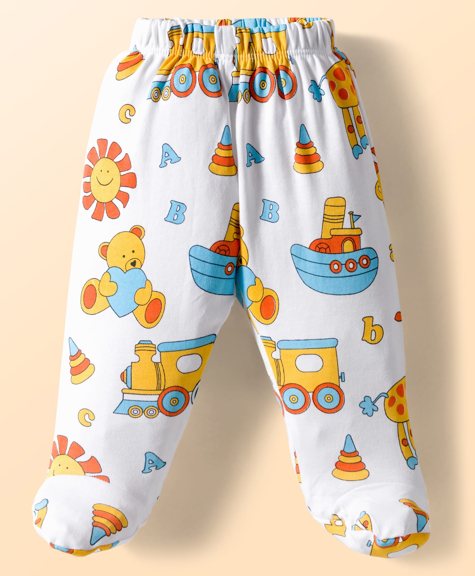 Doodle Poodle Interlock Knit Bootie Leggings With Teddy Bear Print - White-image-15