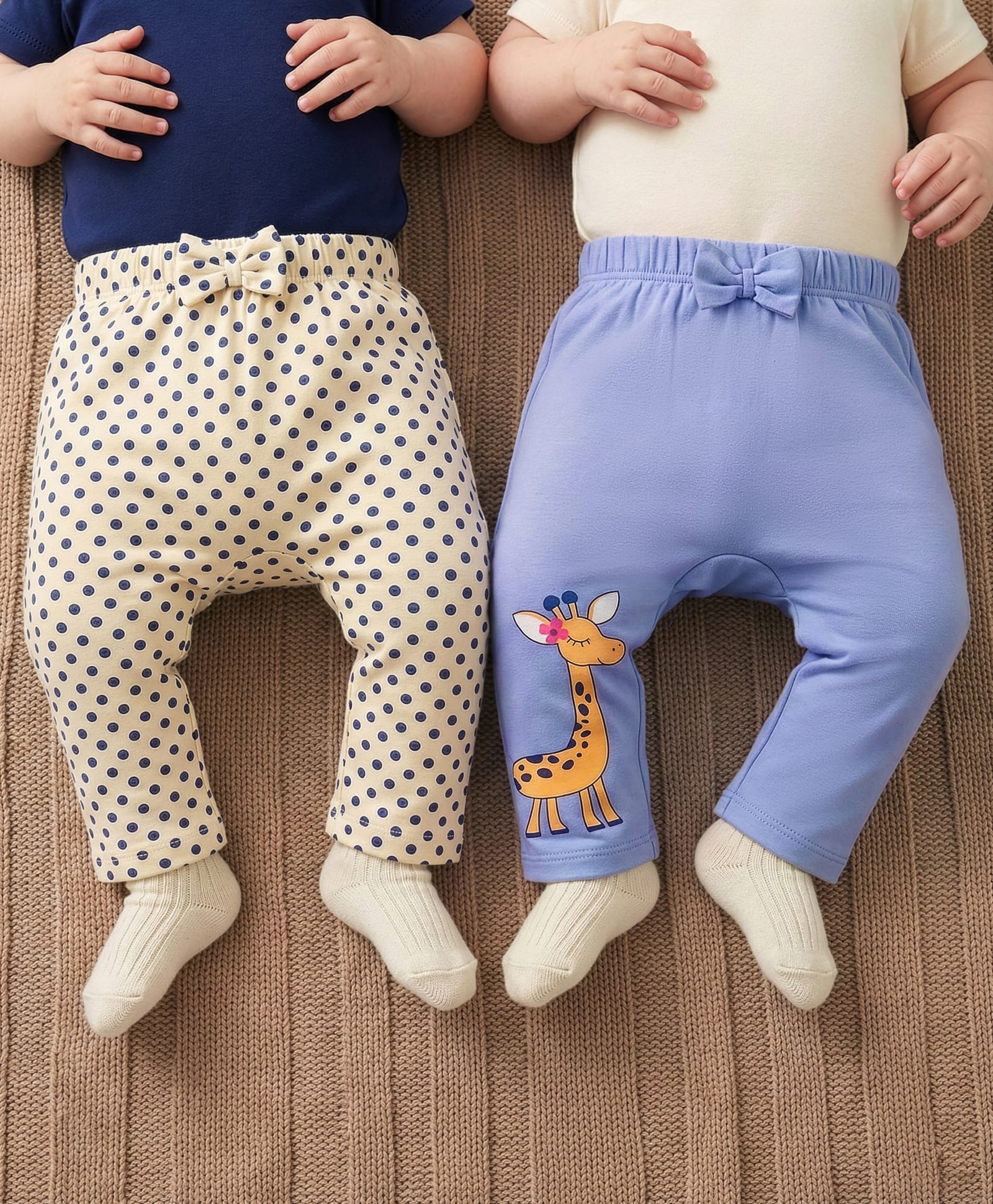 Babyoye 100% Cotton Interlock Knit Diaper Leggings With Animal Print & Eco Jiva Finish Pack Of 2 - Lavender & Yellow