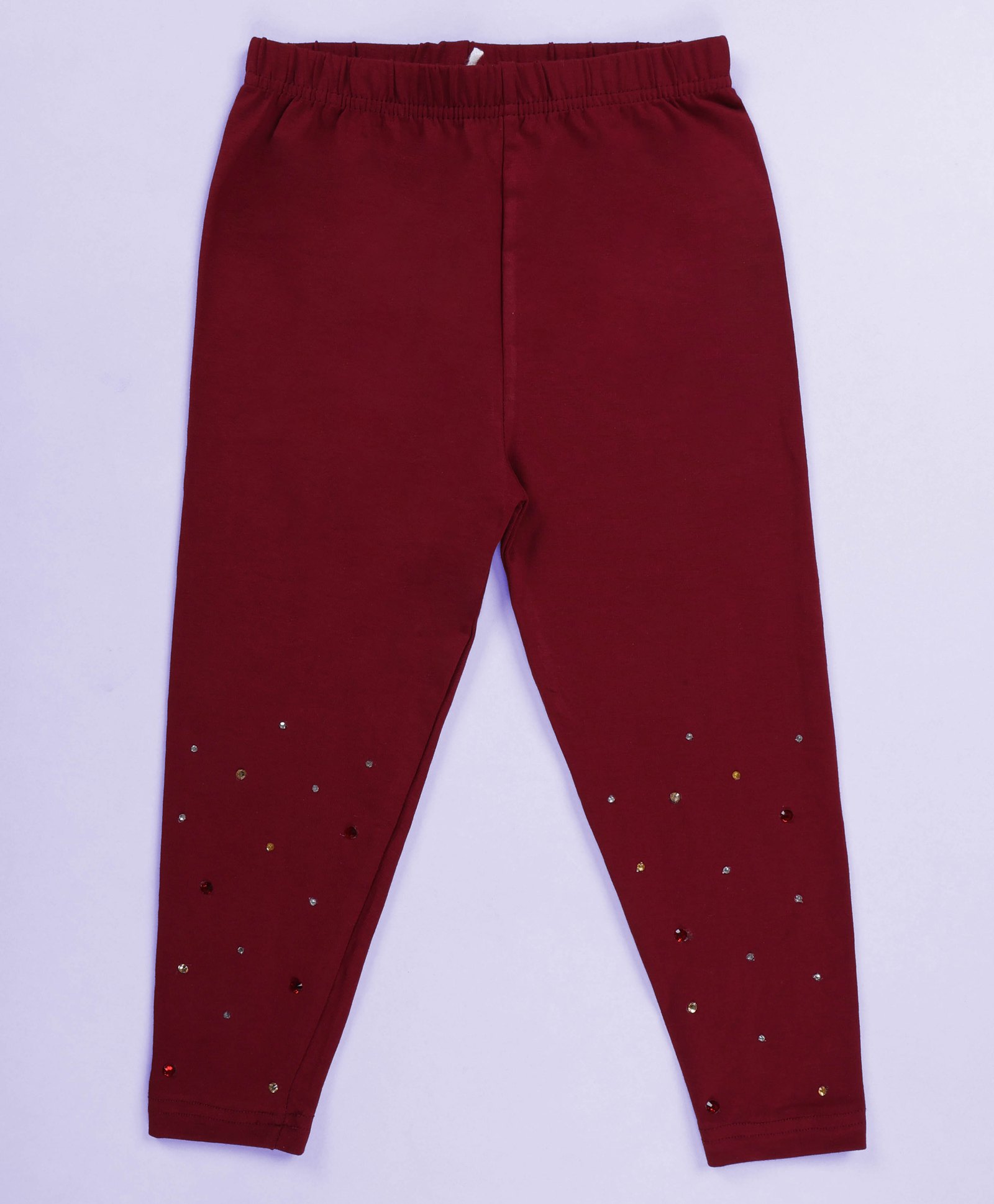 Kiddopanti Cotton Spandex Knit Stones Embellished Leggings - Maroon-image-20